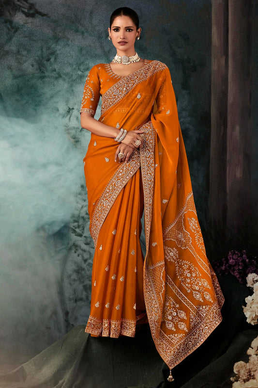 Orange Embroidered Organza Silk Saree-SAR11119_1_SareeButa.com