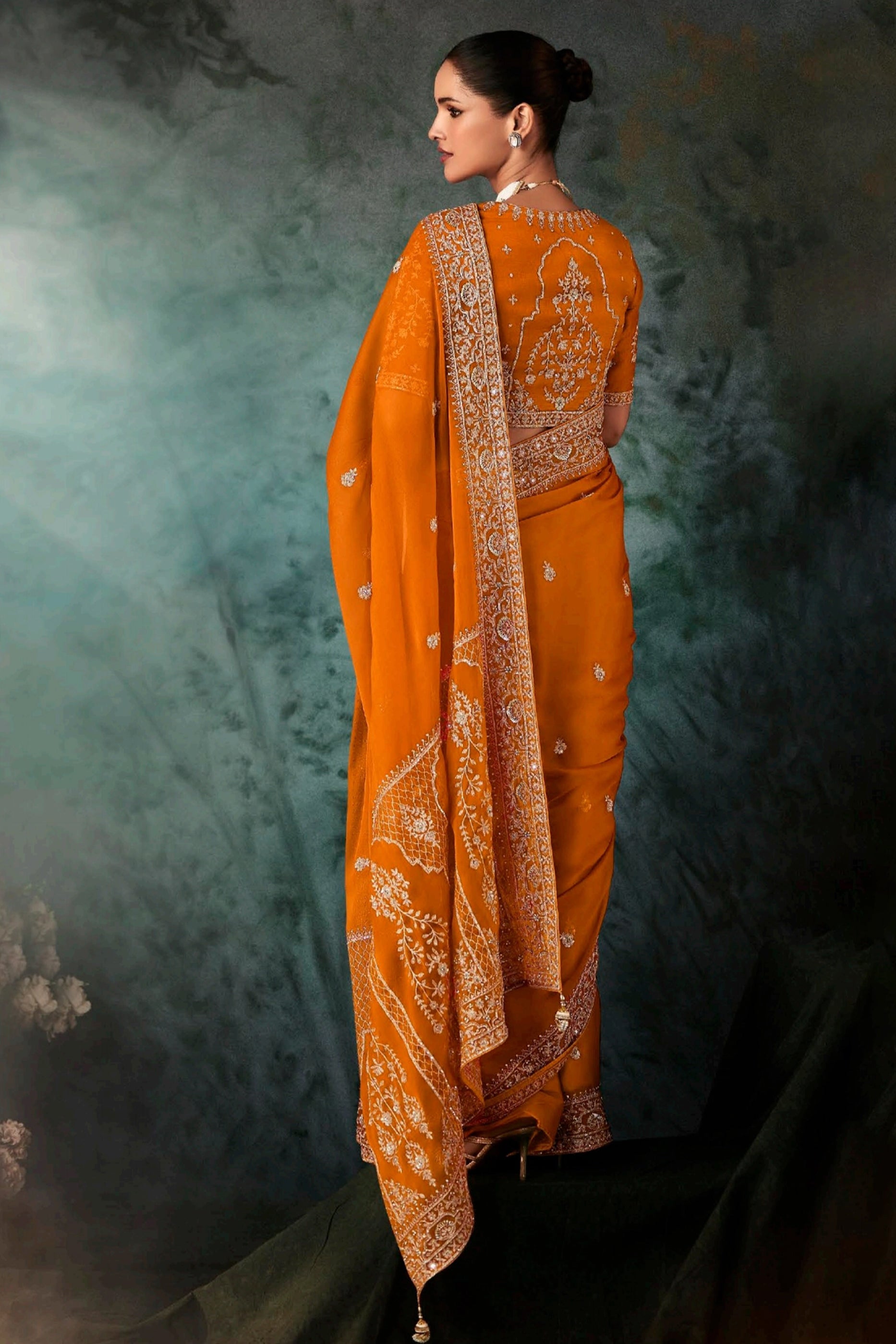Orange Embroidered Organza Silk Saree-SAR11119_3_SareeButa.com