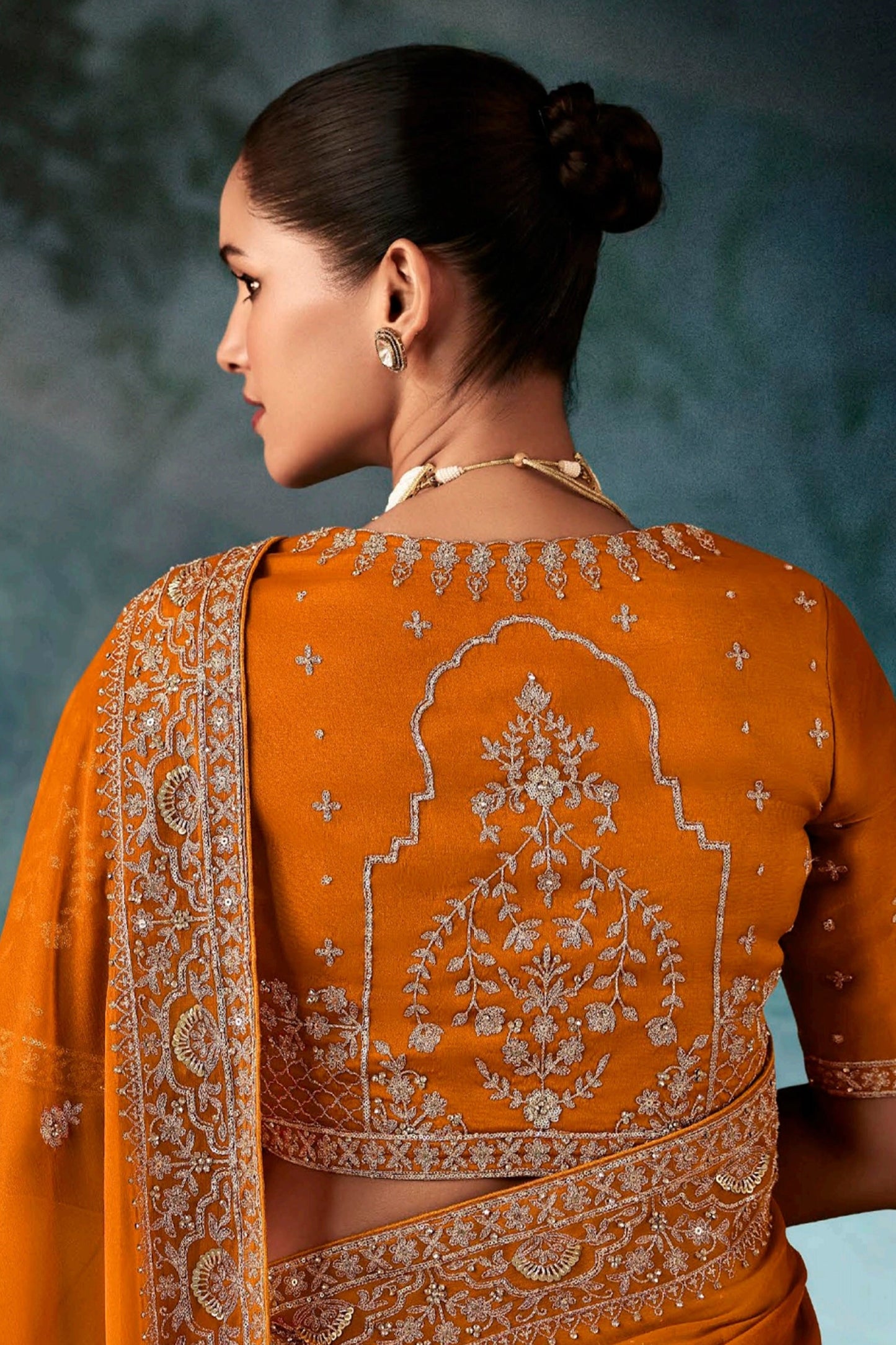 Orange Embroidered Organza Silk Saree-SAR11119_4_SareeButa.com