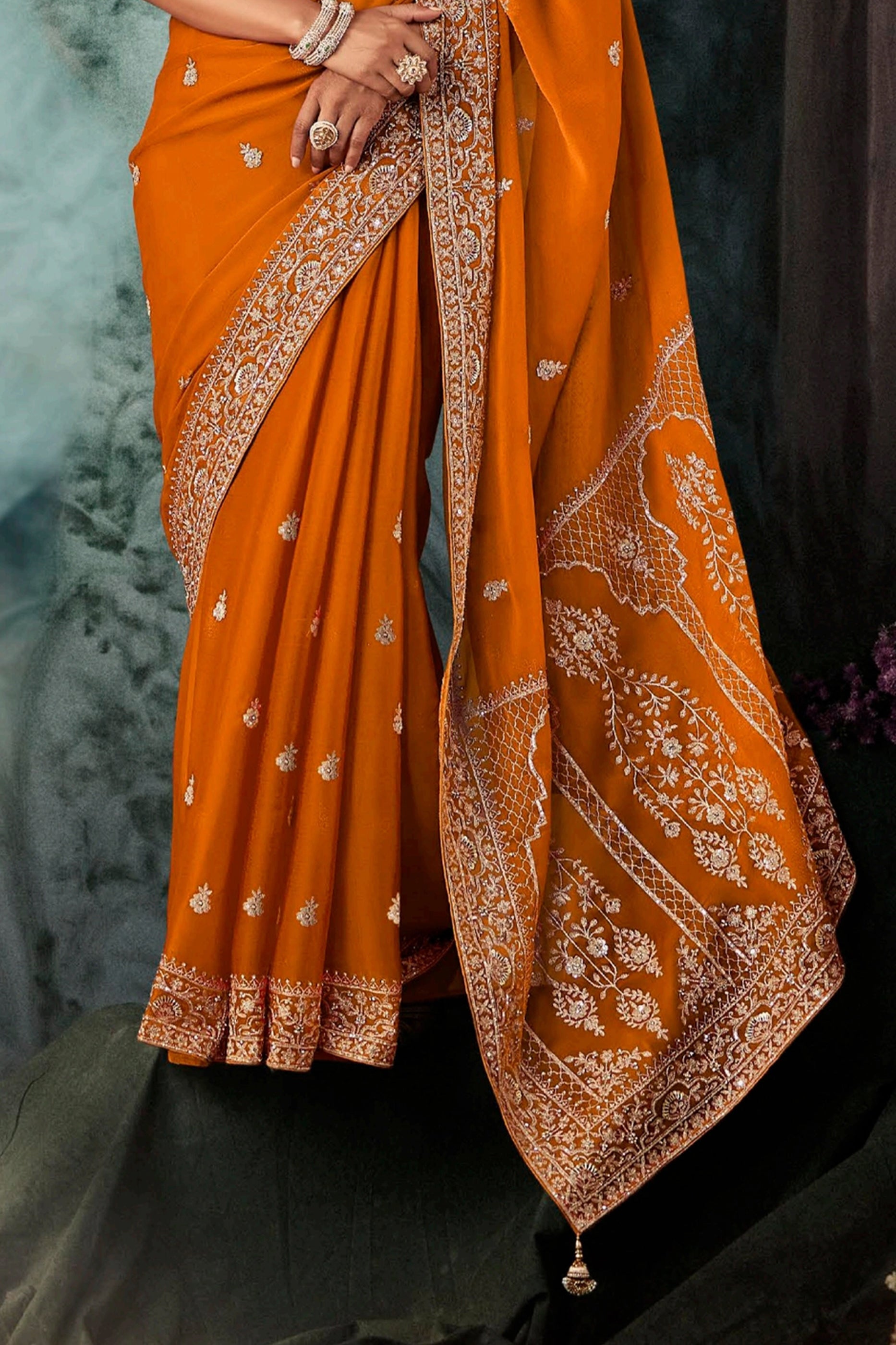 Orange Embroidered Organza Silk Saree-SAR11119_5_SareeButa.com