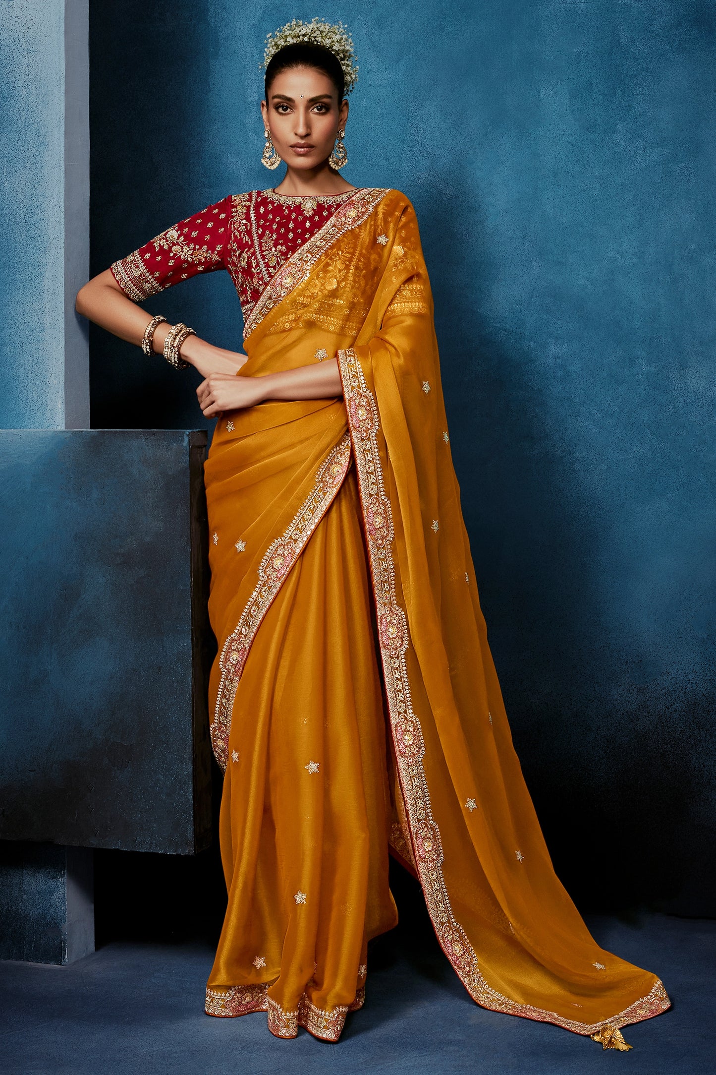 Orange Embroidered Organza Silk Saree-SAR12603_1_SareeButa.com