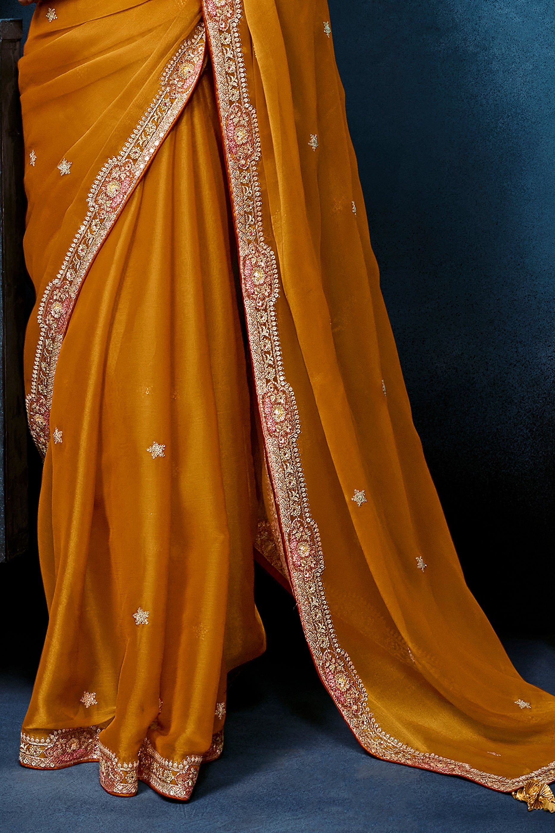 Orange Embroidered Organza Silk Saree-SAR12603_5_SareeButa.com
