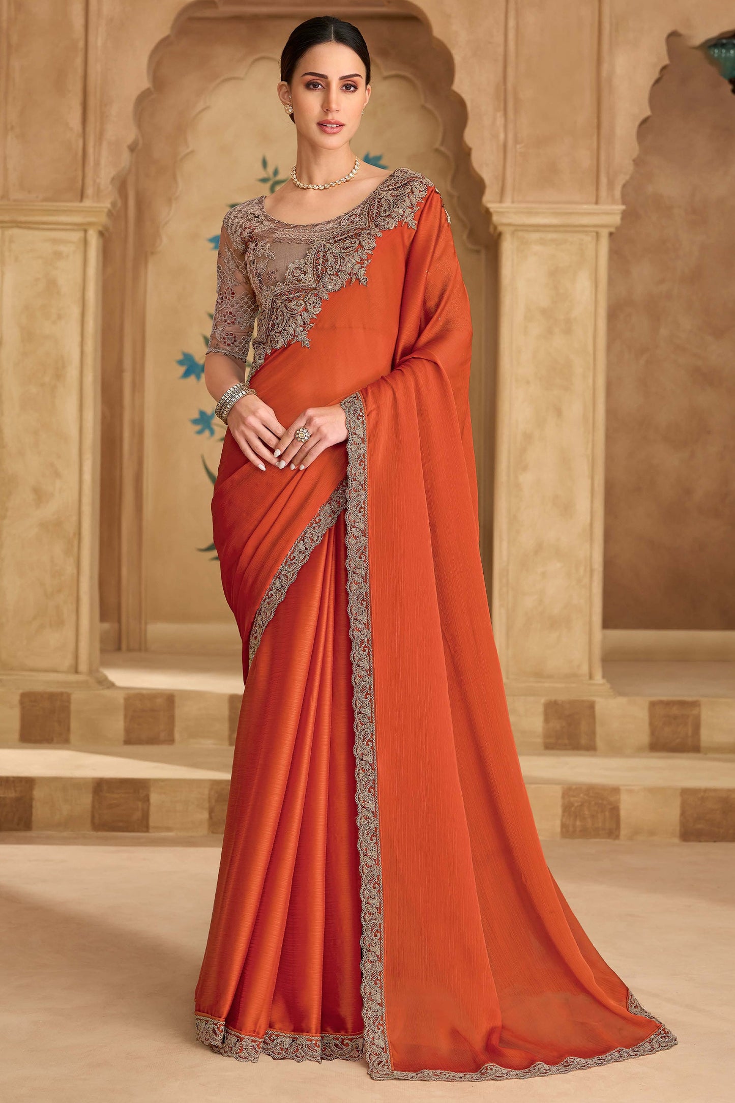 Orange Embroidered Satin Chiffon Saree-SAR11711_1_SareeButa.com