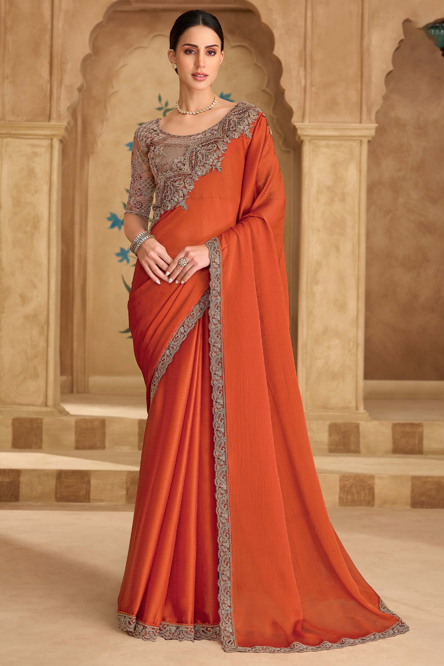 Orange Embroidered Satin Chiffon Saree-SAR11711_1_SareeButa.com