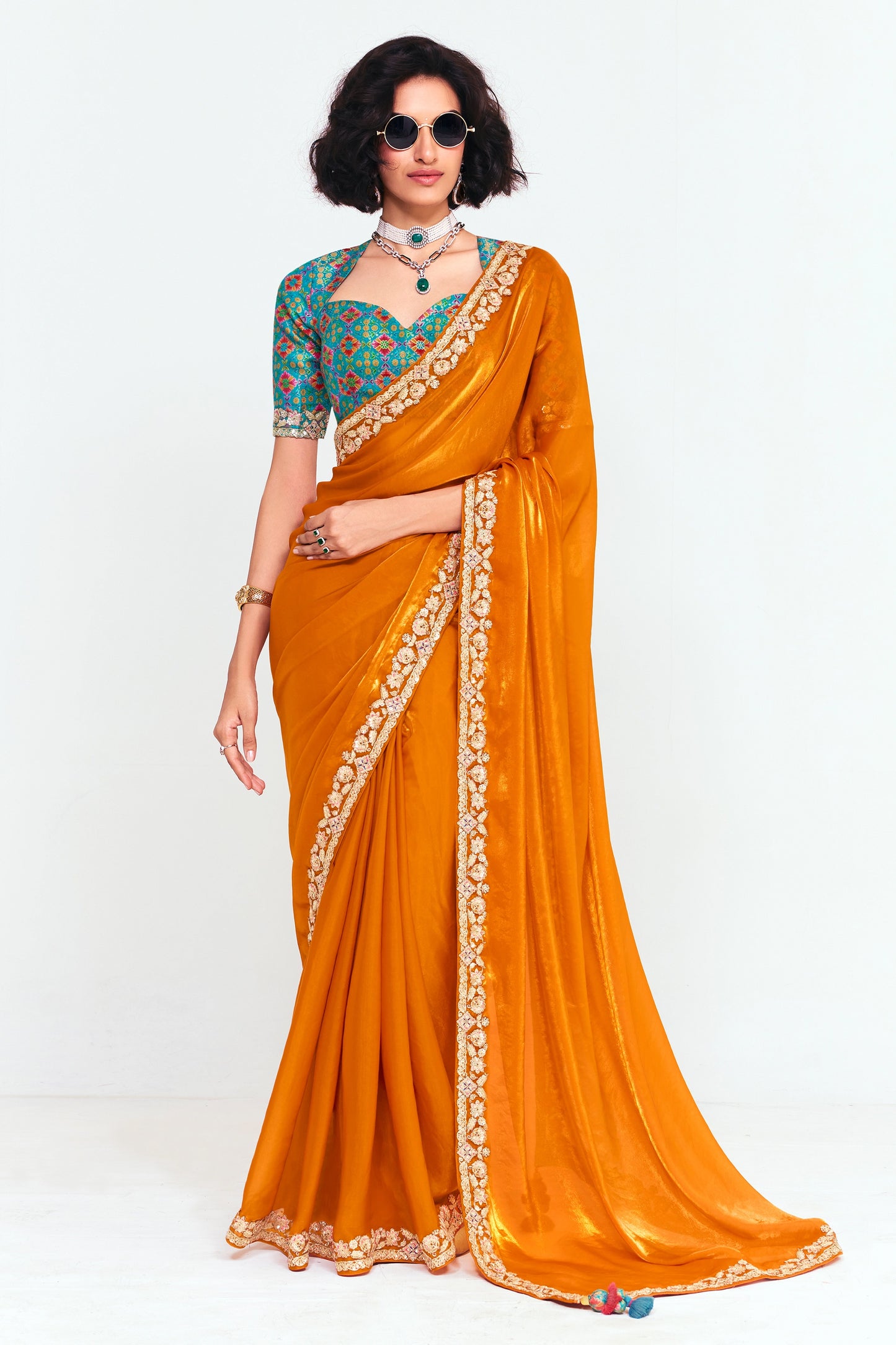 Orange Embroidered Satin Organza Saree-SAR12249_1_SareeButa.com