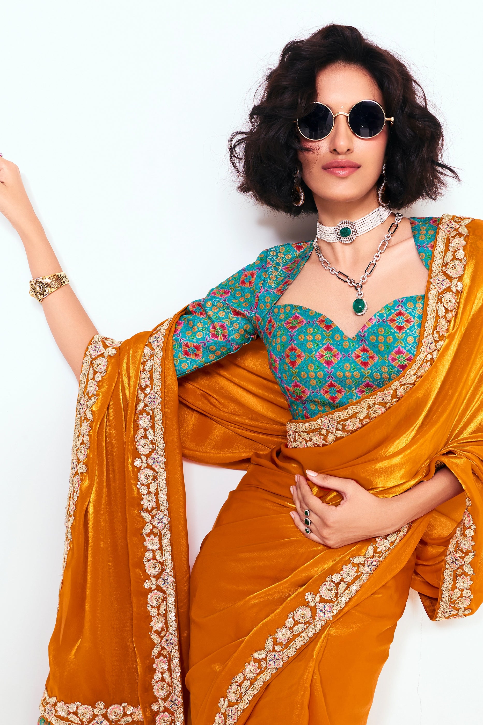 Orange Embroidered Satin Organza Saree-SAR12249_3_SareeButa.com