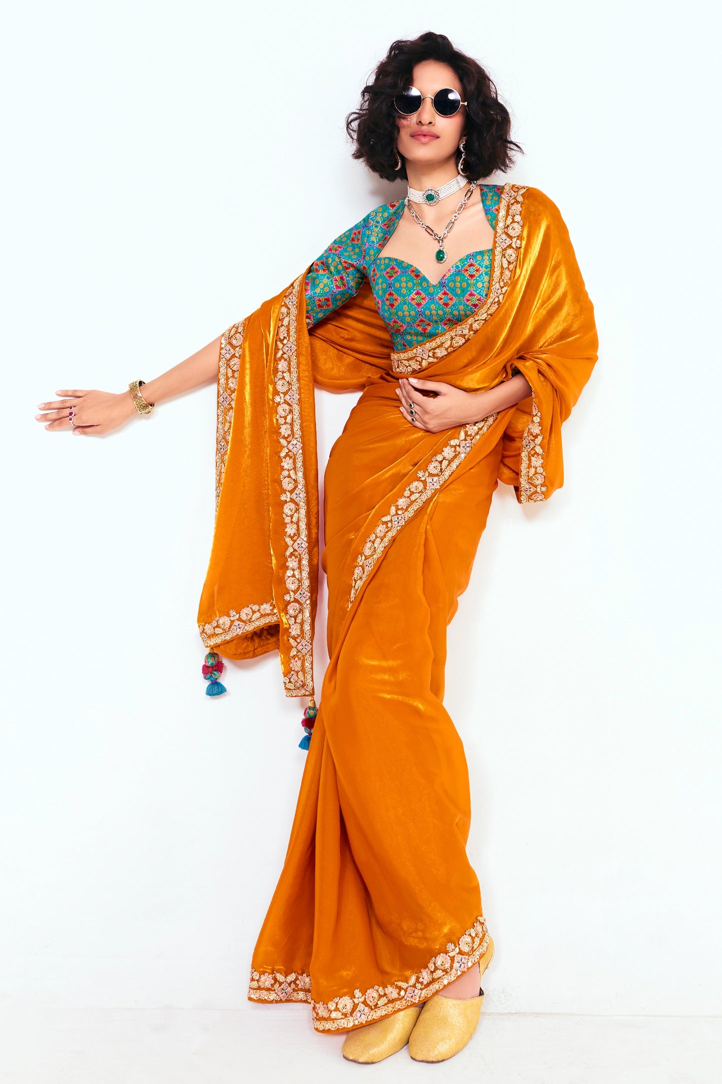 Orange Embroidered Satin Organza Saree-SAR12249_4_SareeButa.com
