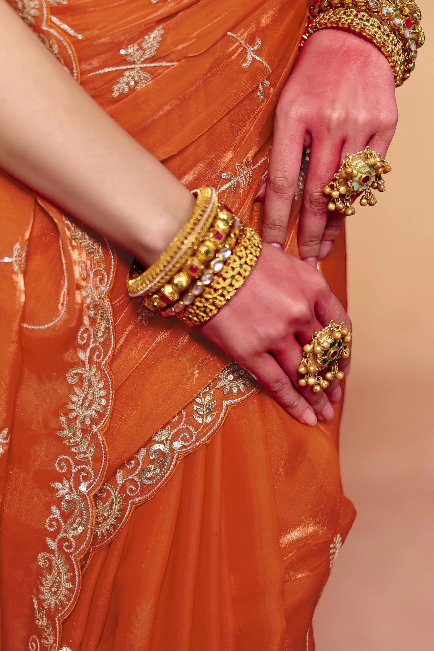 Orange Embroidered Satin Organza Saree-SAR12274_3_SareeButa.com