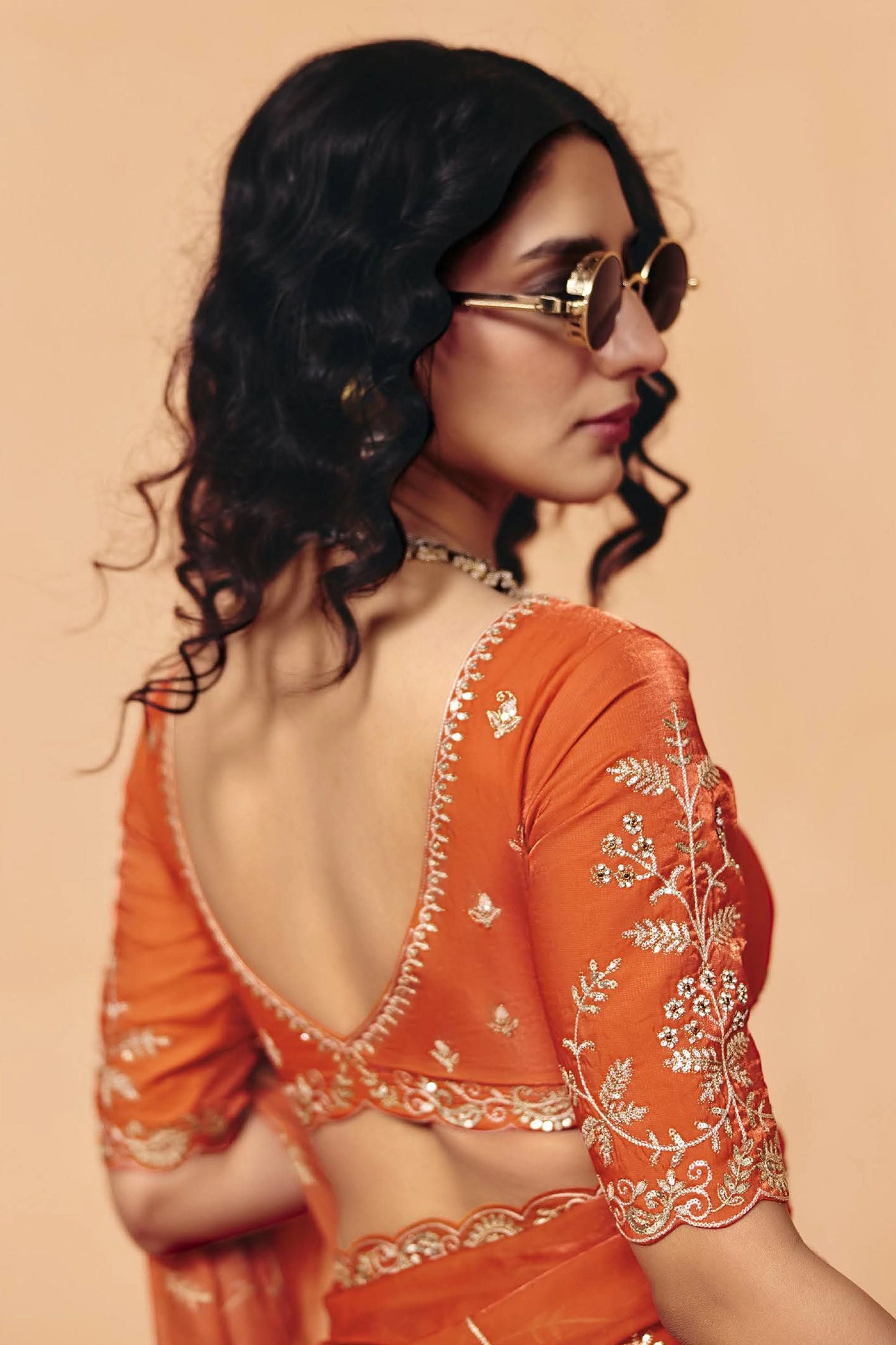 Orange Embroidered Satin Organza Saree-SAR12274_4_SareeButa.com
