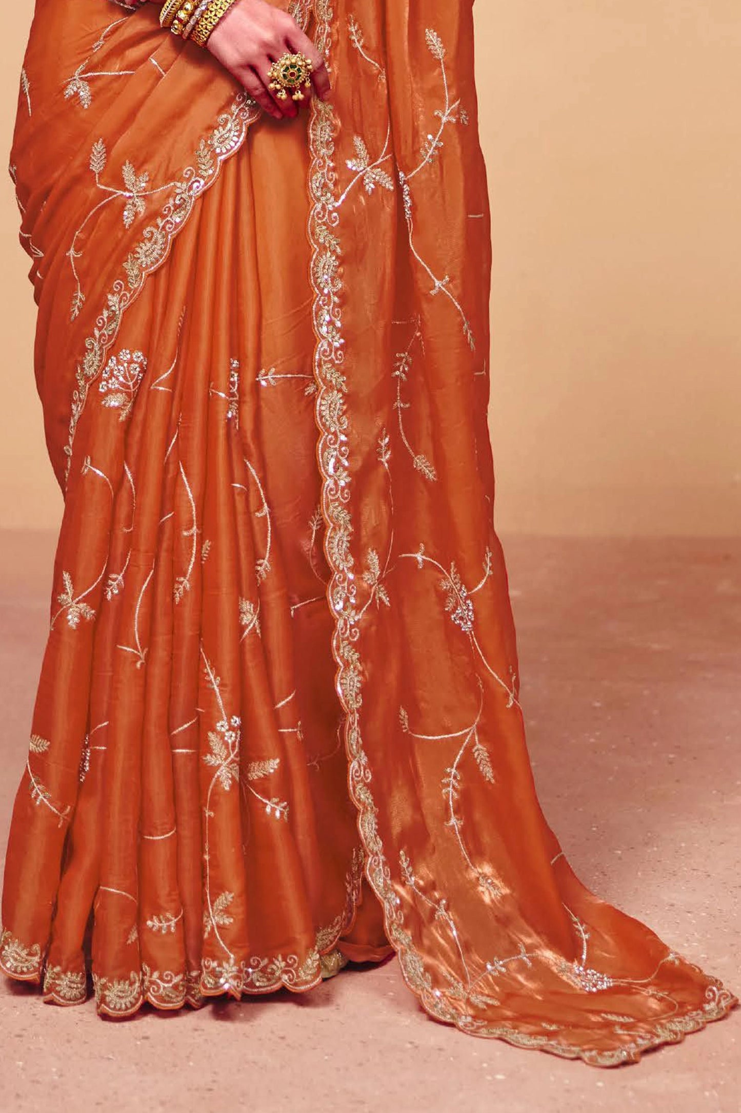 Orange Embroidered Satin Organza Saree-SAR12274_5_SareeButa.com