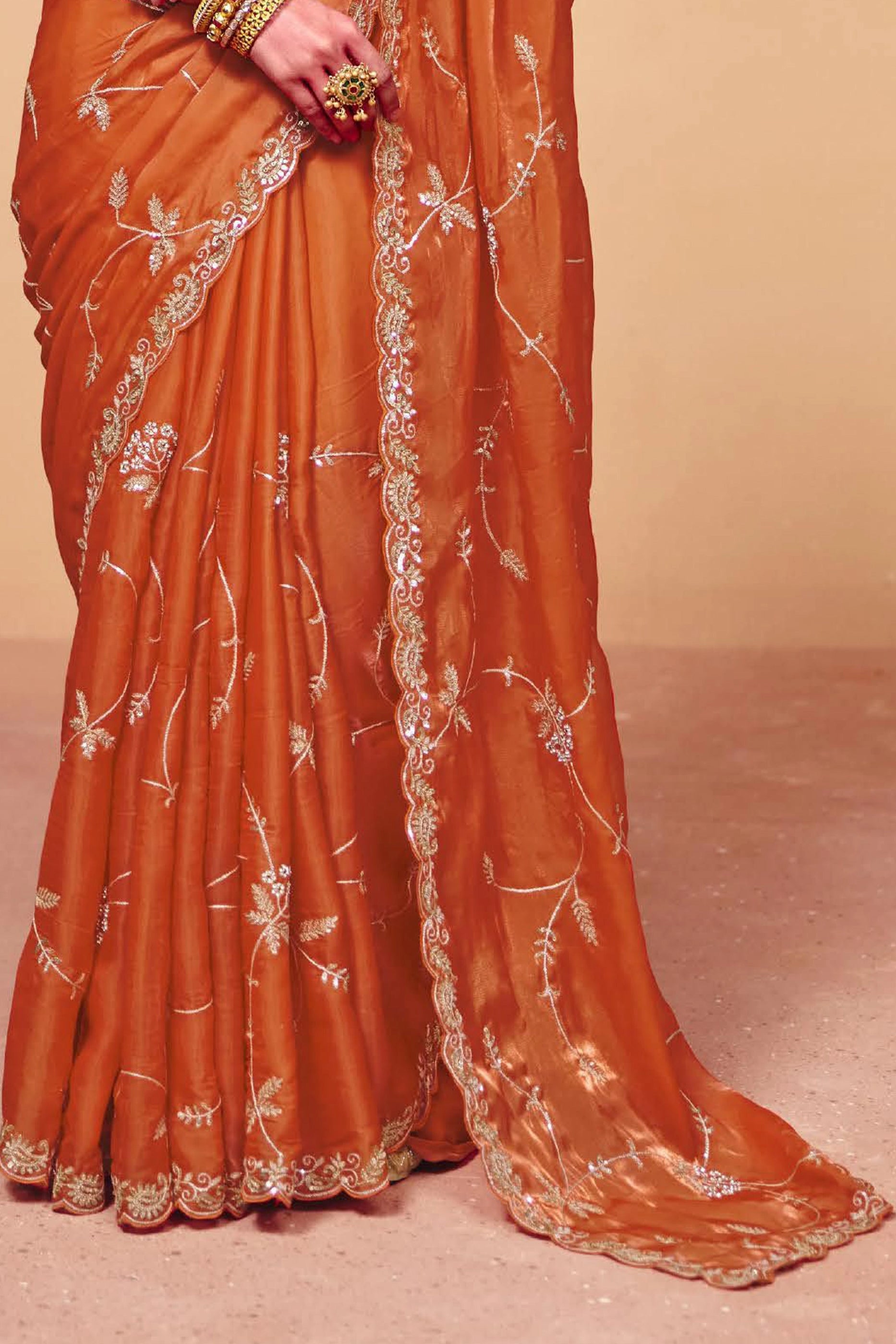 Orange Embroidered Satin Organza Saree-SAR12274_5_SareeButa.com