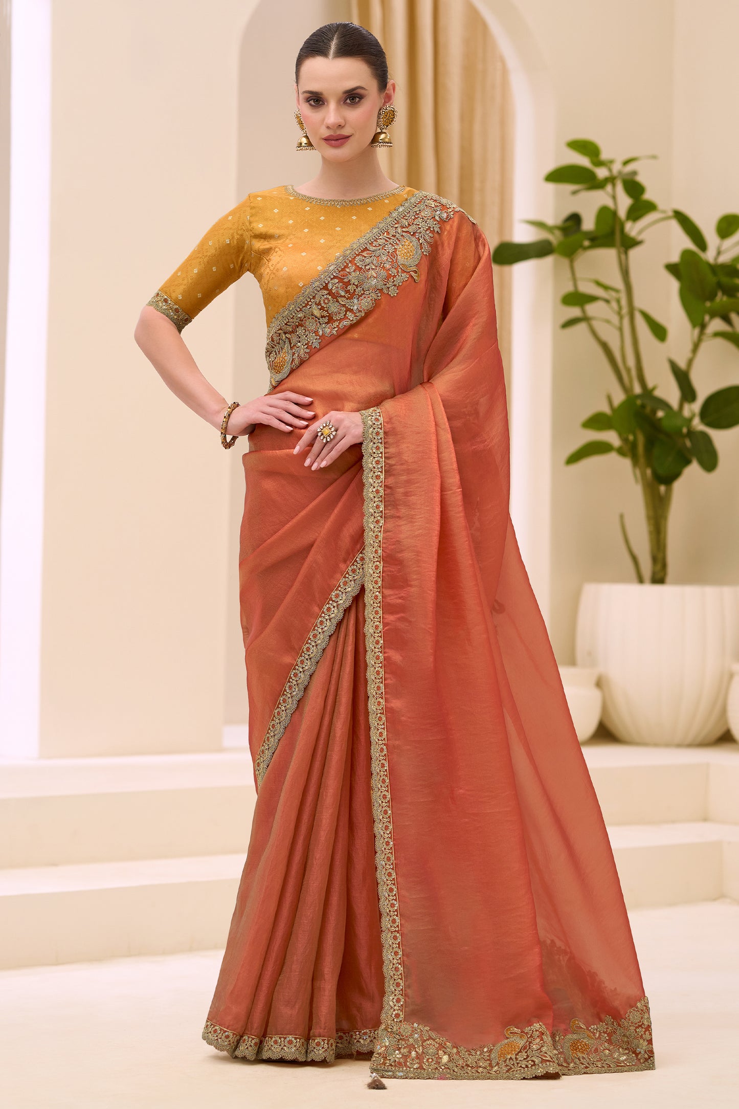 Orange Embroidered Silk Saree-SAR12440_1_SareeButa.com