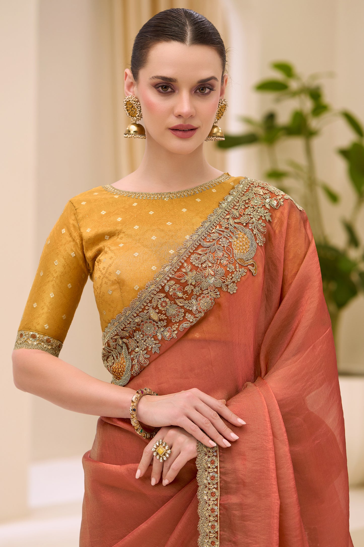 Orange Embroidered Silk Saree-SAR12440_2_SareeButa.com