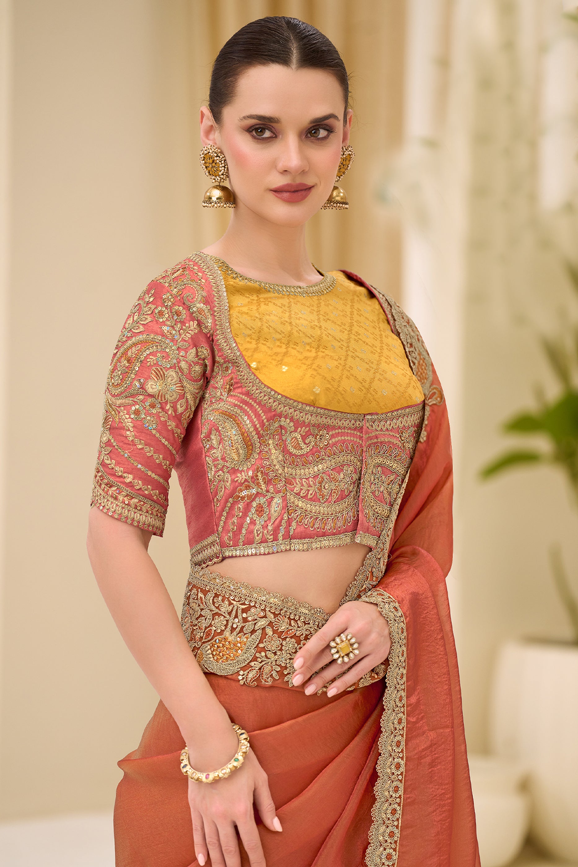Orange Embroidered Silk Saree-SAR12440_3_SareeButa.com