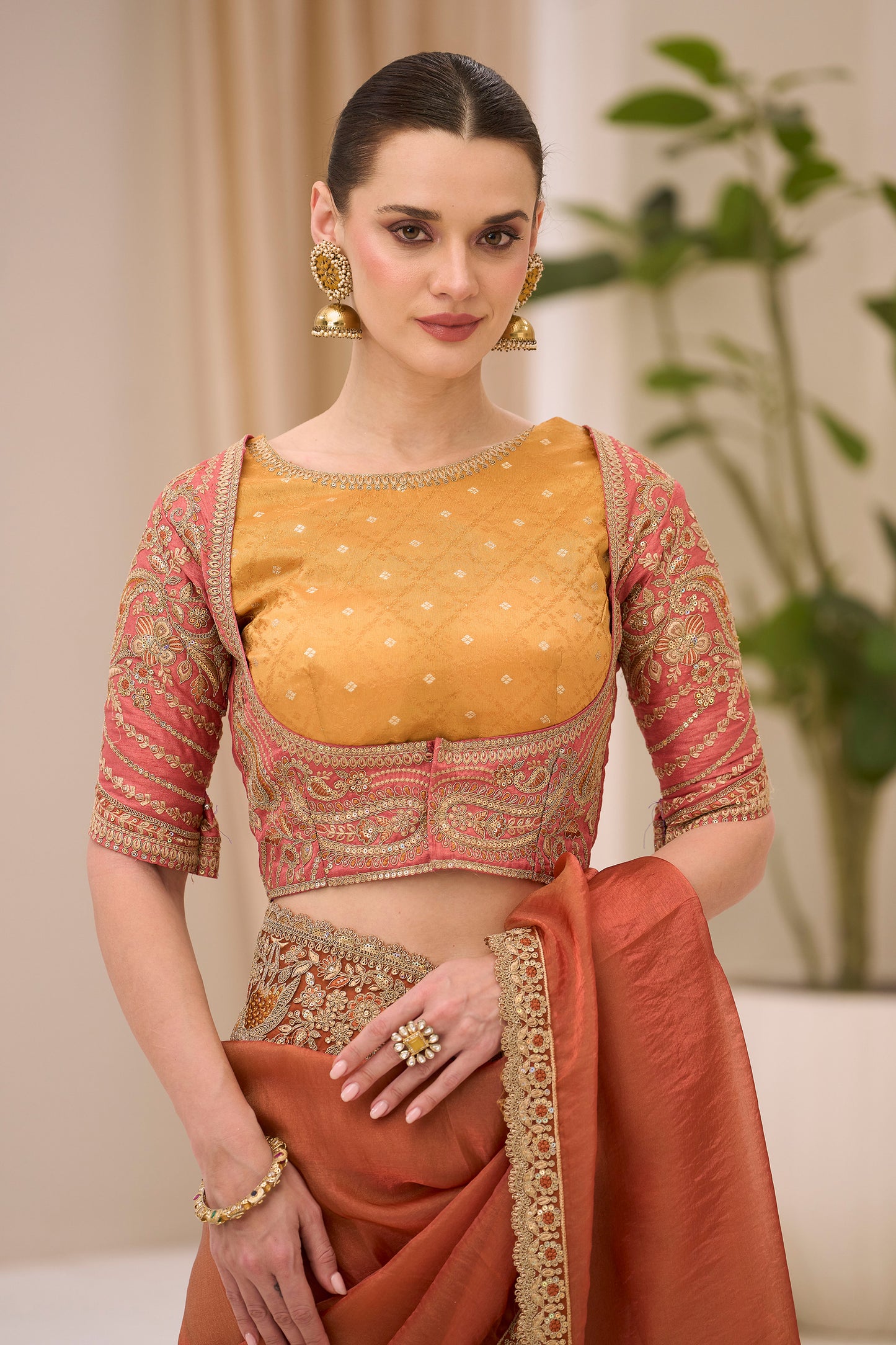 Orange Embroidered Silk Saree-SAR12440_4_SareeButa.com