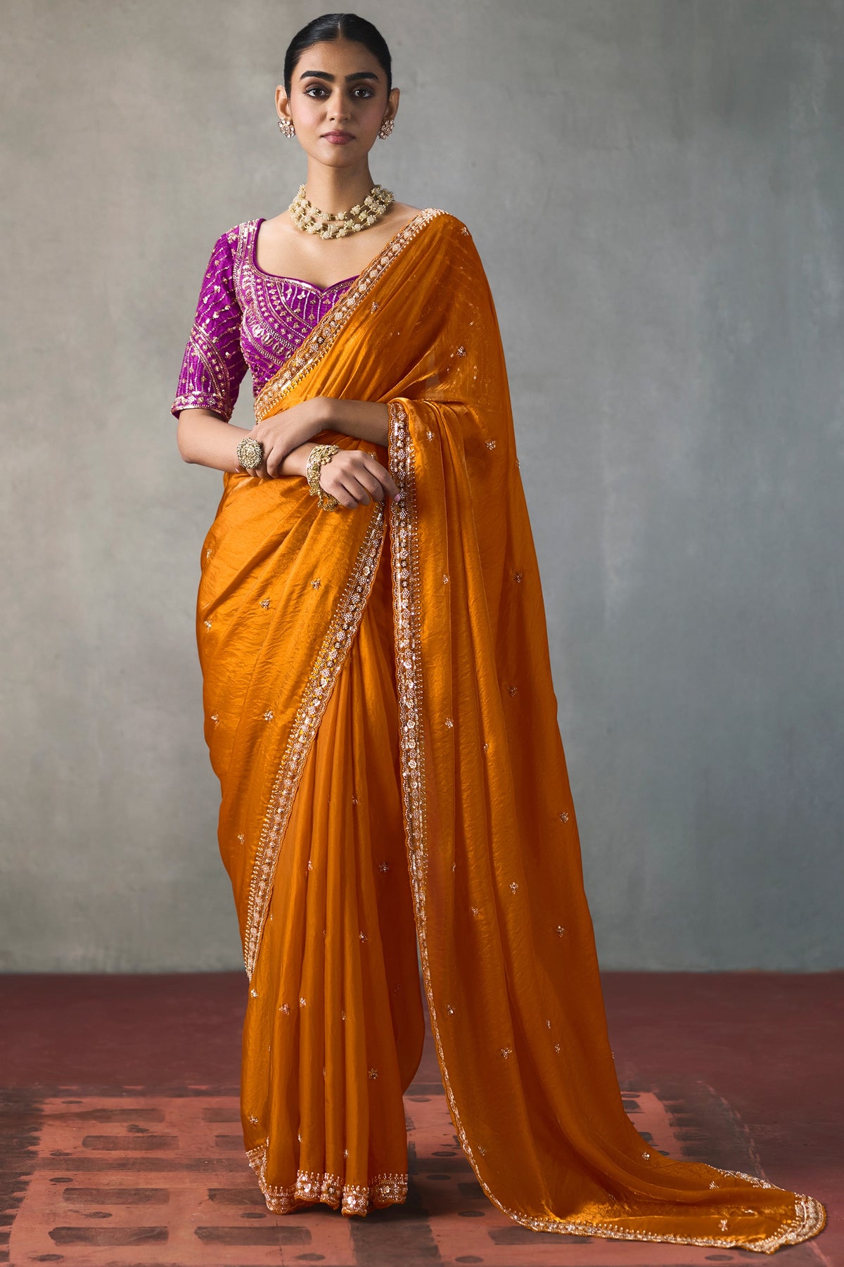 Orange Embroidered Silk Saree-SAR13408_1_SareeButa.com