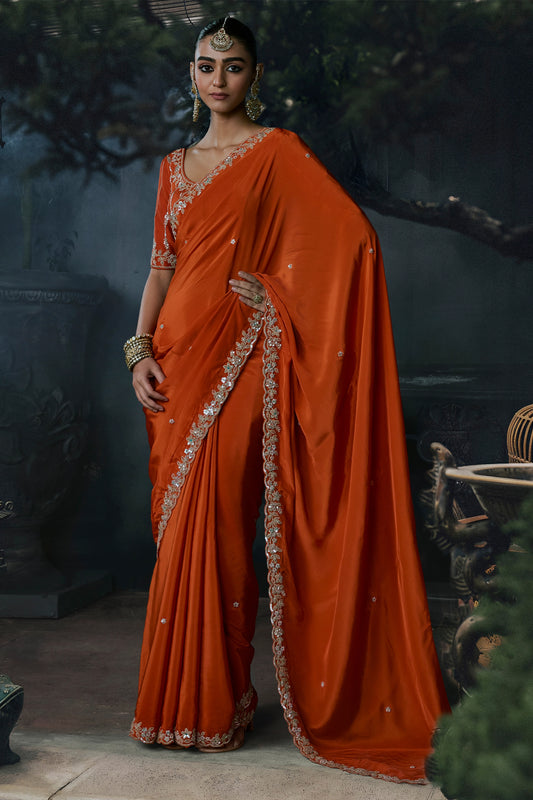Orange Embroidered Tissue Organza Saree-SAR13104_1_SareeButa.com