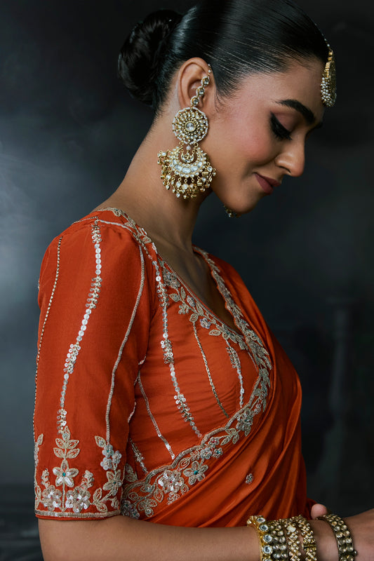 Orange Embroidered Tissue Organza Saree-SAR13104_2_SareeButa.com