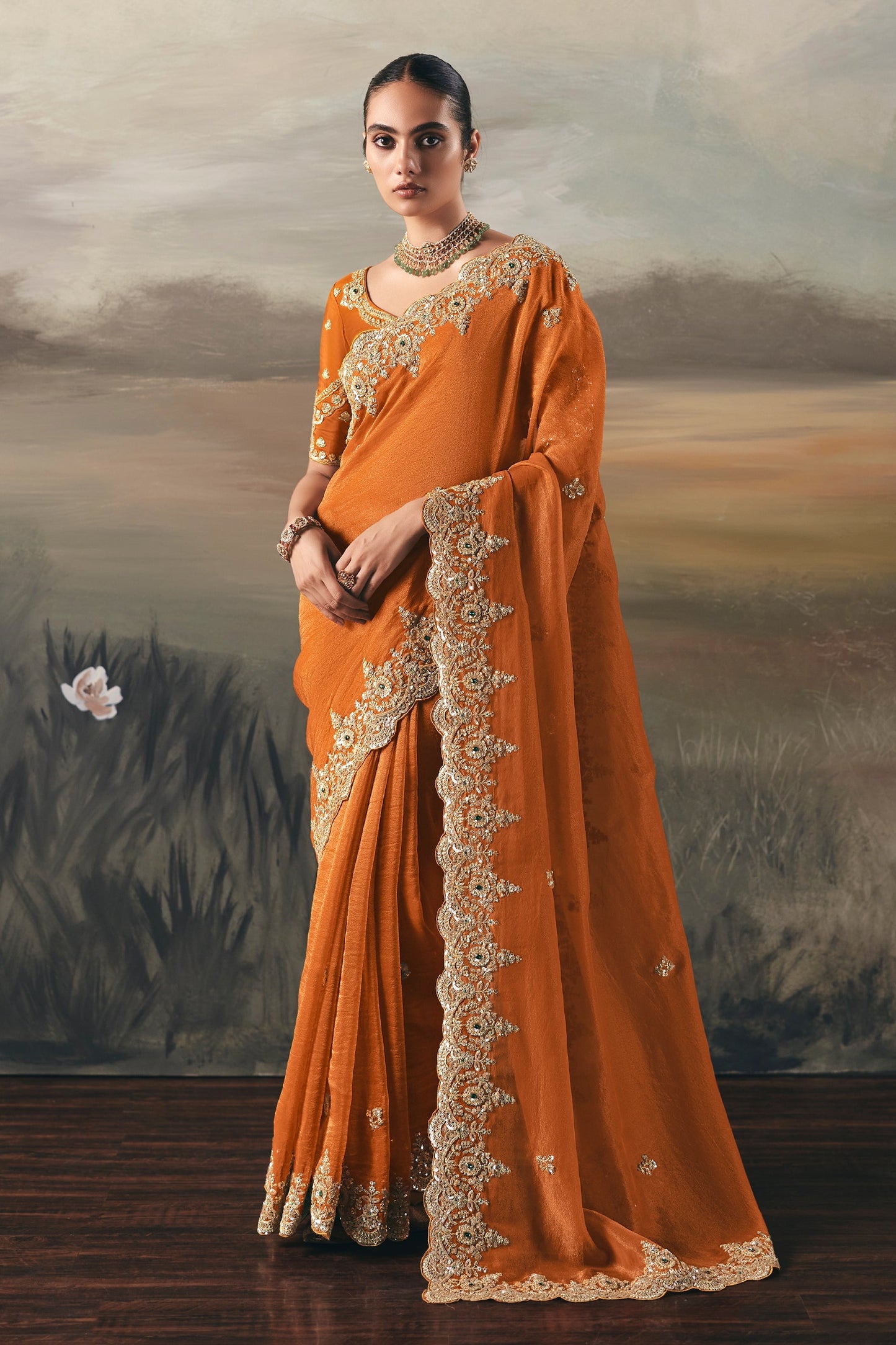 Orange Embroidered Tissue Saree-SAR10825_1_SareeButa.com