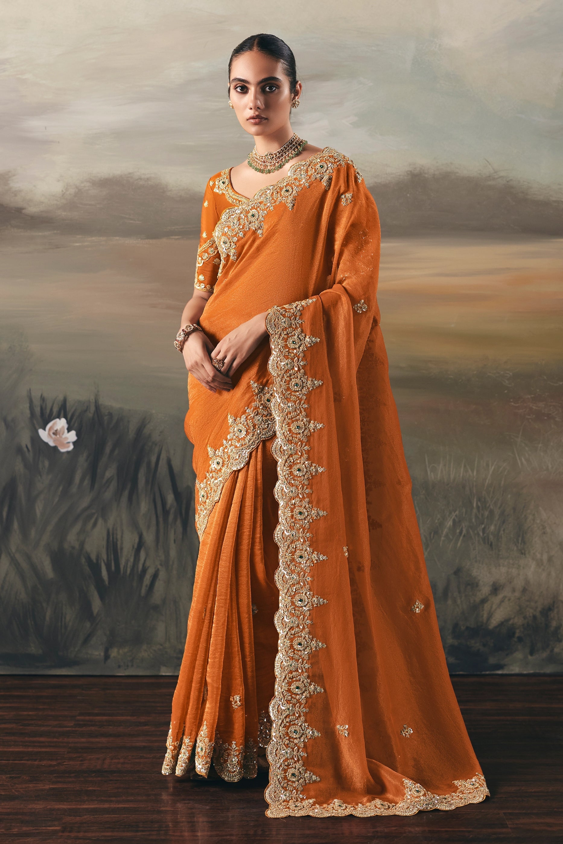 Orange Embroidered Tissue Saree-SAR10825_1_SareeButa.com