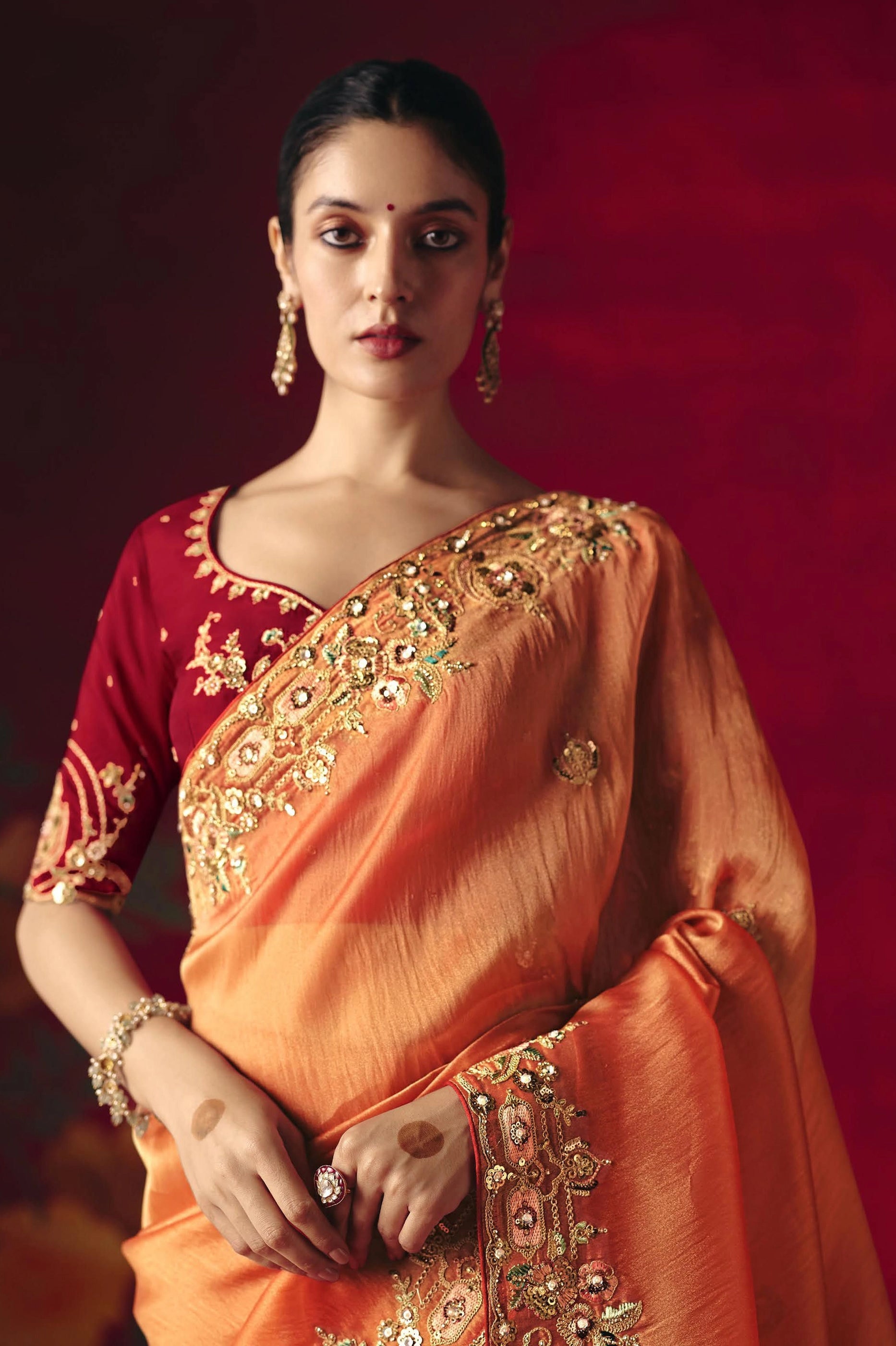 Orange Embroidered Tissue Silk Saree-SAR11453_3_SareeButa.com