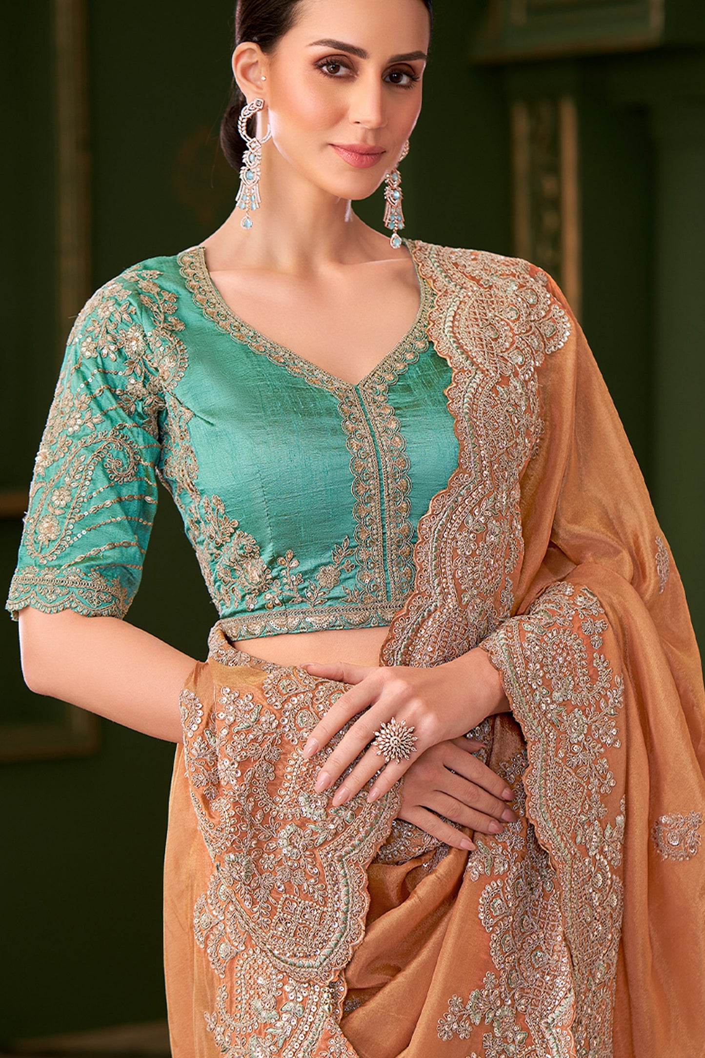 Orange Embroidered Viscose Georgette Saree-SAR10966_2_SareeButa.com