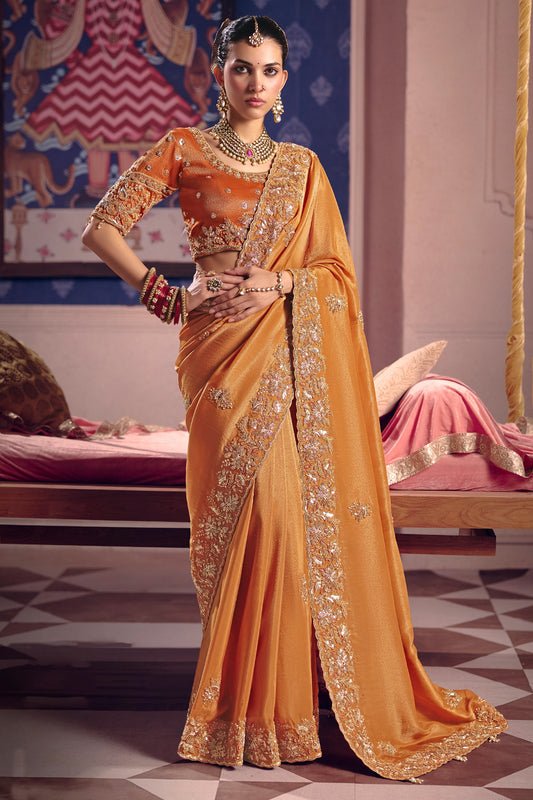 Orange Embroidered Viscose Zari Tissue Saree-SAR12592_1_SareeButa.com