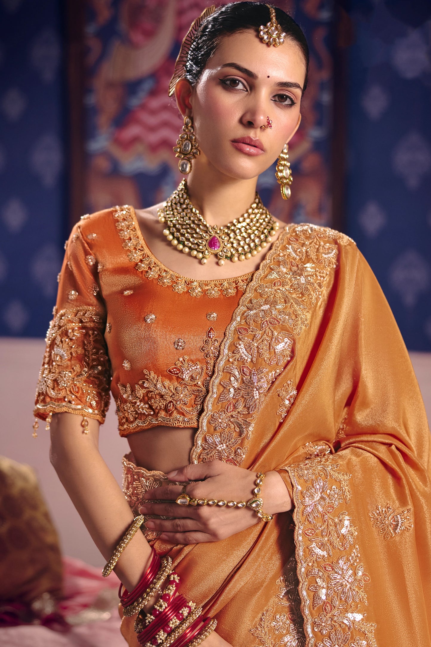 Orange Embroidered Viscose Zari Tissue Saree-SAR12592_2_SareeButa.com