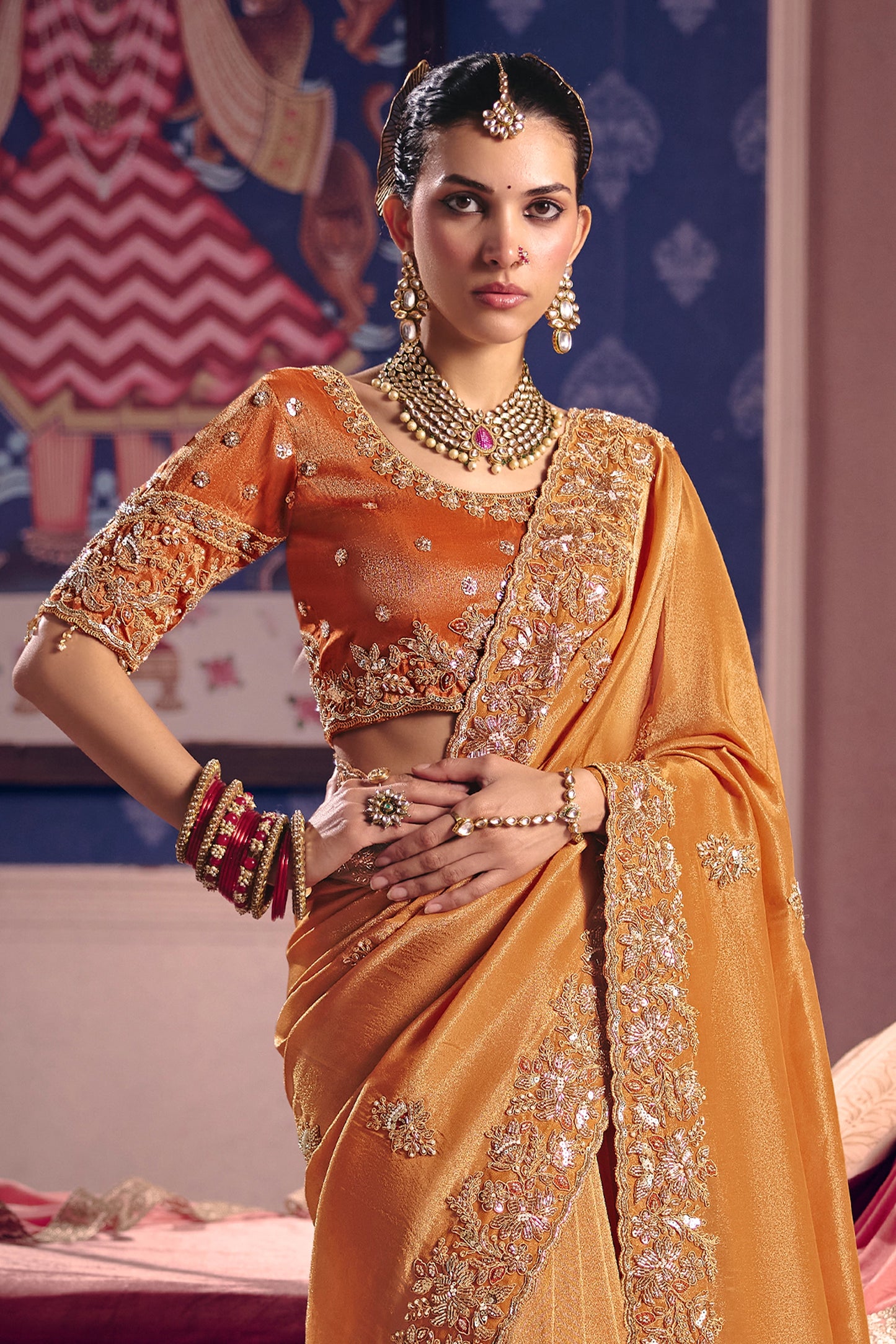 Orange Embroidered Viscose Zari Tissue Saree-SAR12592_4_SareeButa.com