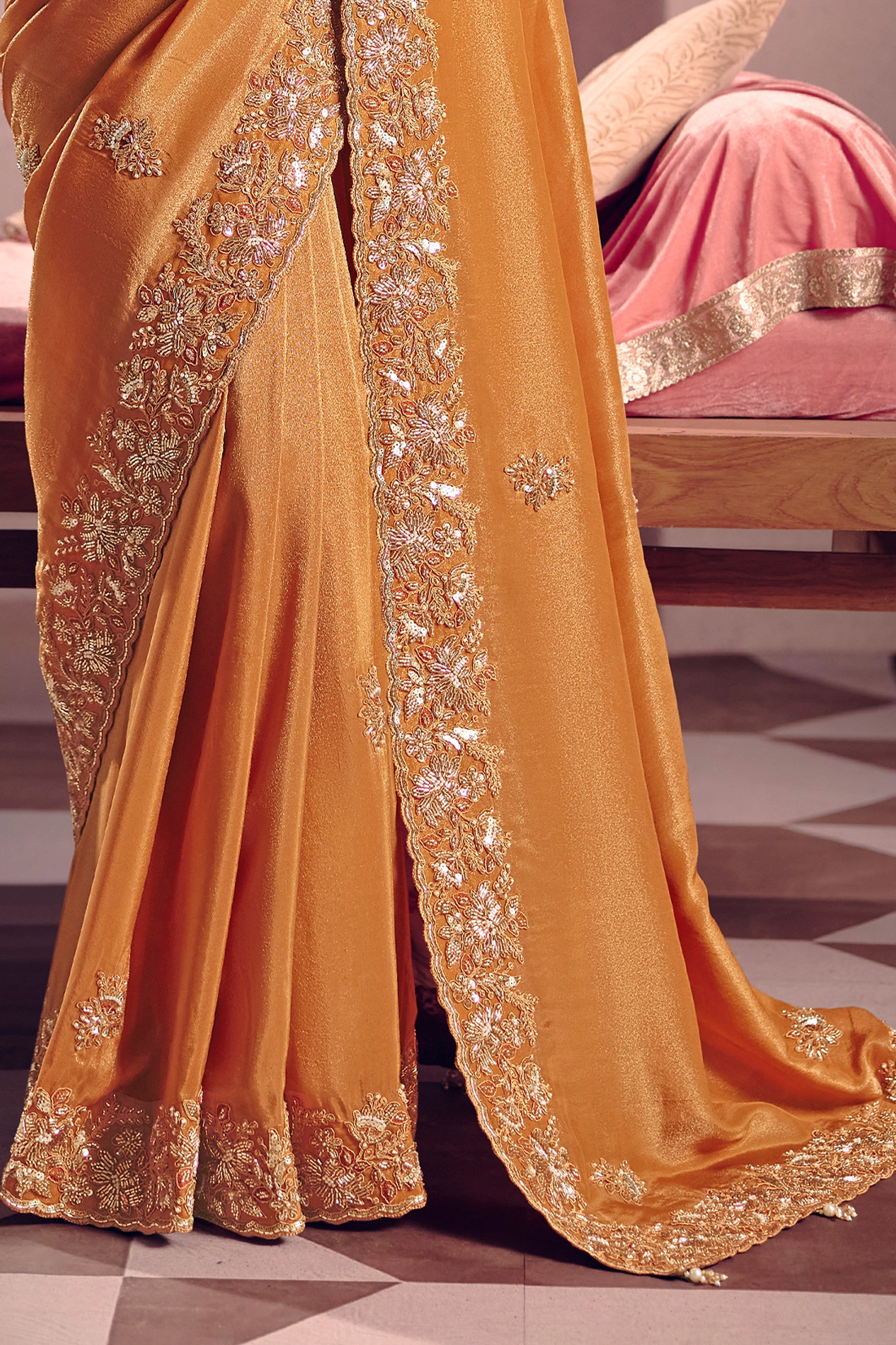 Orange Embroidered Viscose Zari Tissue Saree-SAR12592_5_SareeButa.com