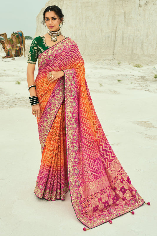 Orange & Pink Georgette Bandhani Saree-SAR10303_1_SareeButa.com