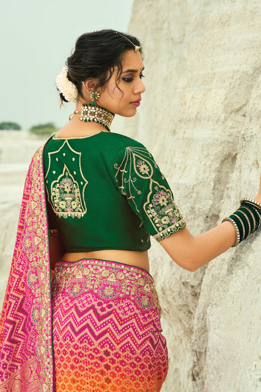 Orange & Pink Georgette Bandhani Saree-SAR10303_2_SareeButa.com