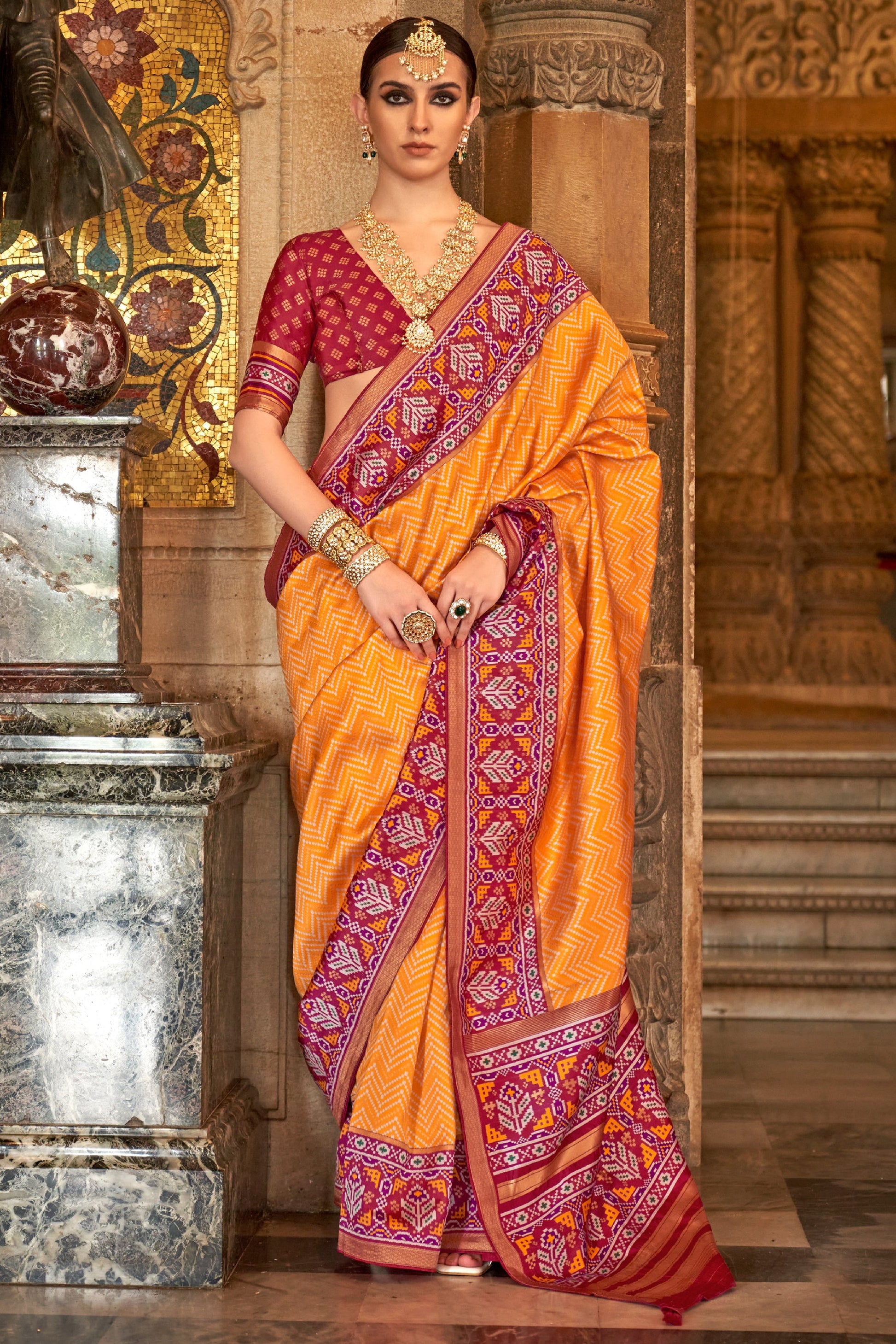 Orange Printed Viscose Silk Saree-ZB133493_1_SareeButa.com