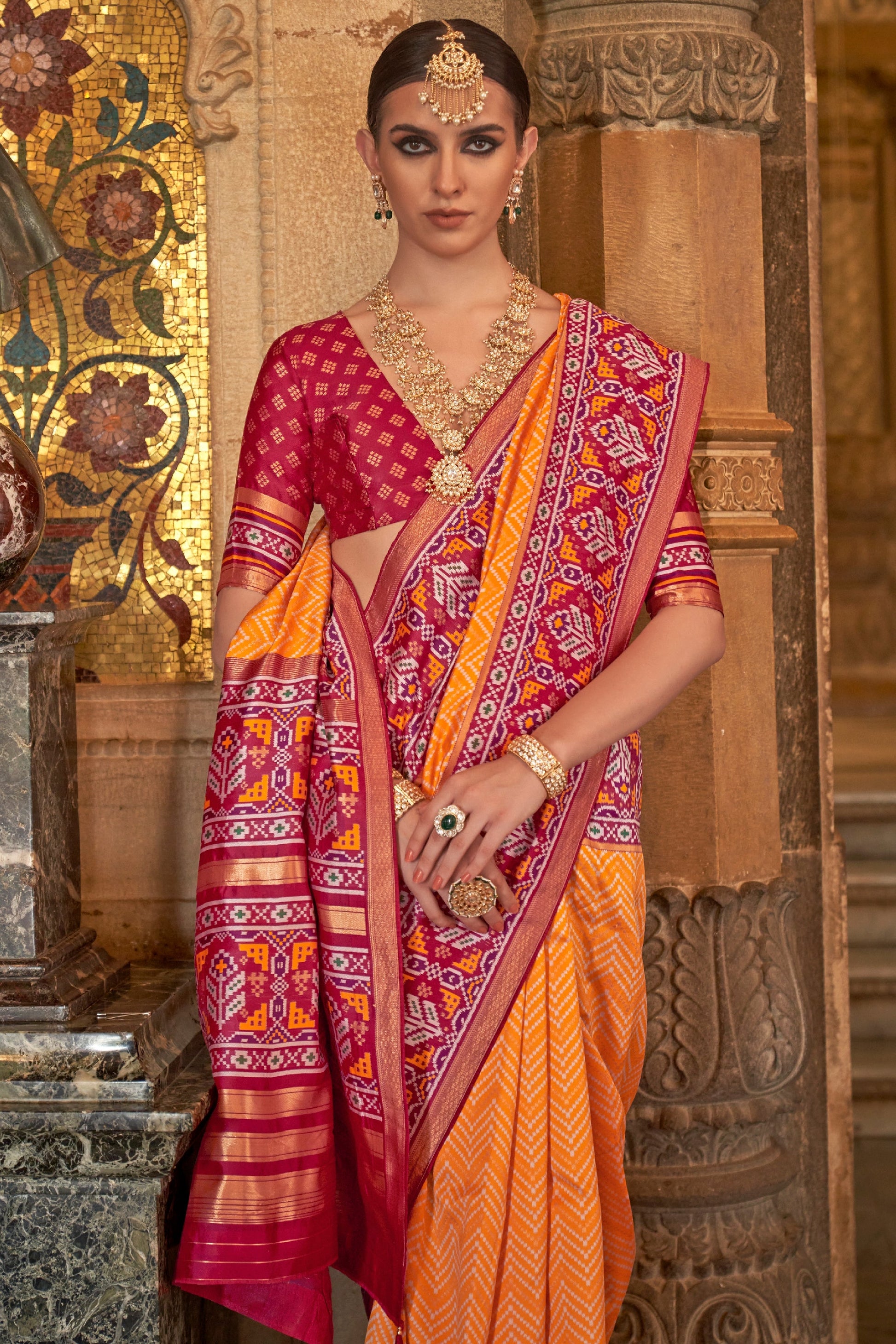 Orange Printed Viscose Silk Saree-ZB133493_2_SareeButa.com