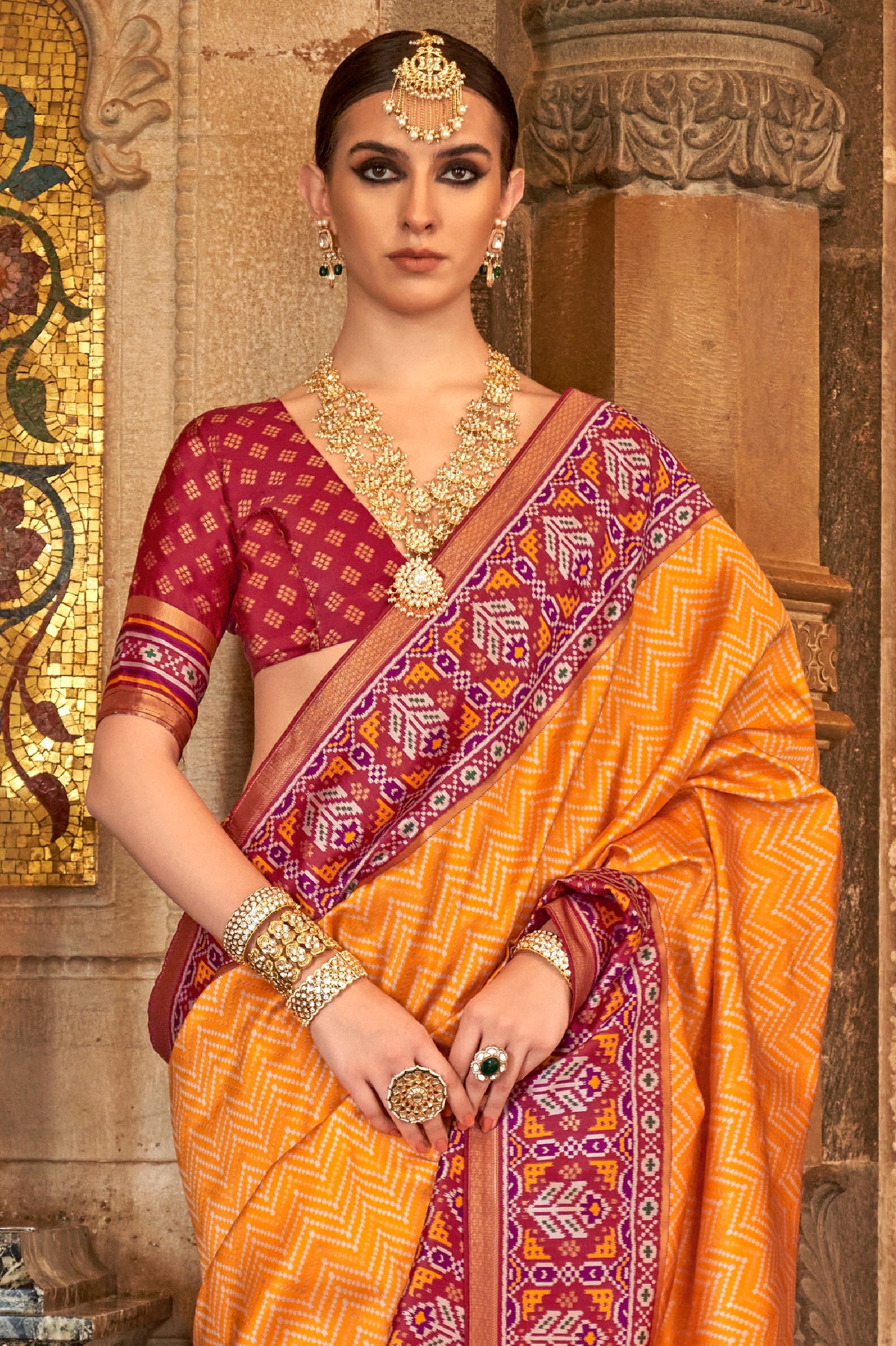 Orange Printed Viscose Silk Saree-ZB133493_3_SareeButa.com