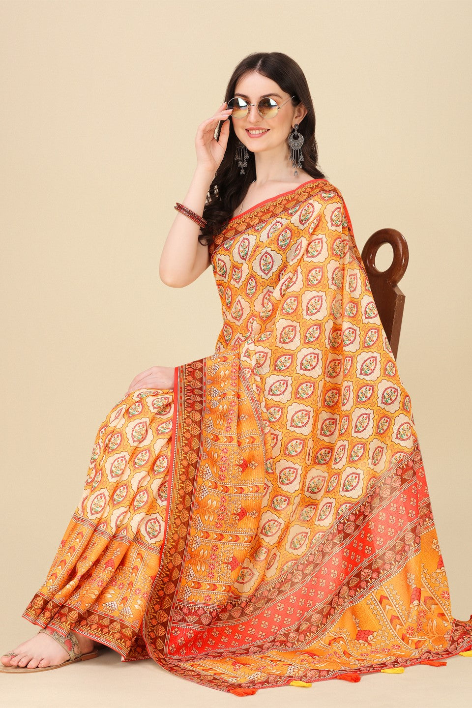 orange-printed-linen-saree-zb132680_3_SareeButa.com