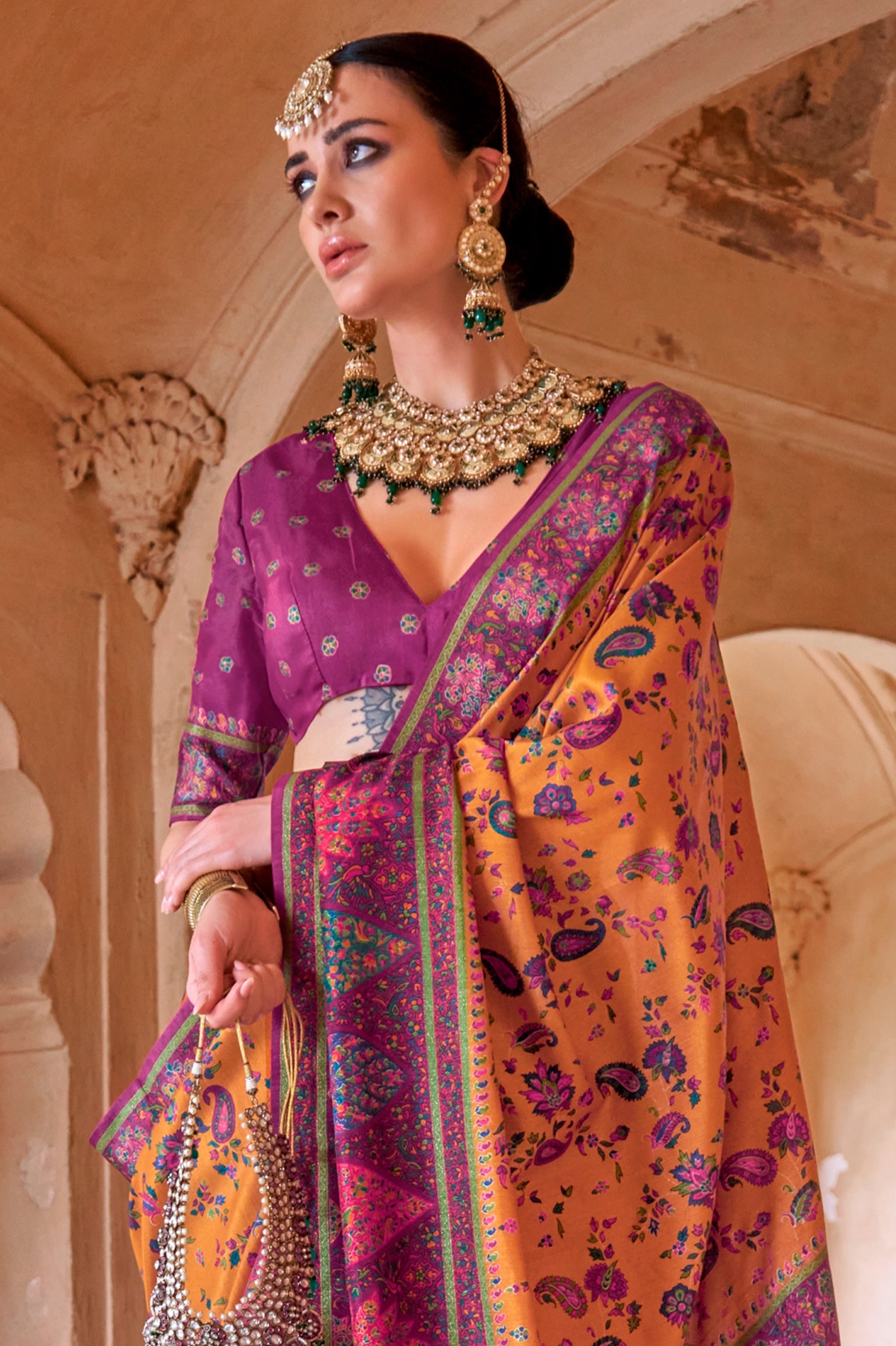 Orange Printed Silk Saree-SAR11254_3_SareeButa.com