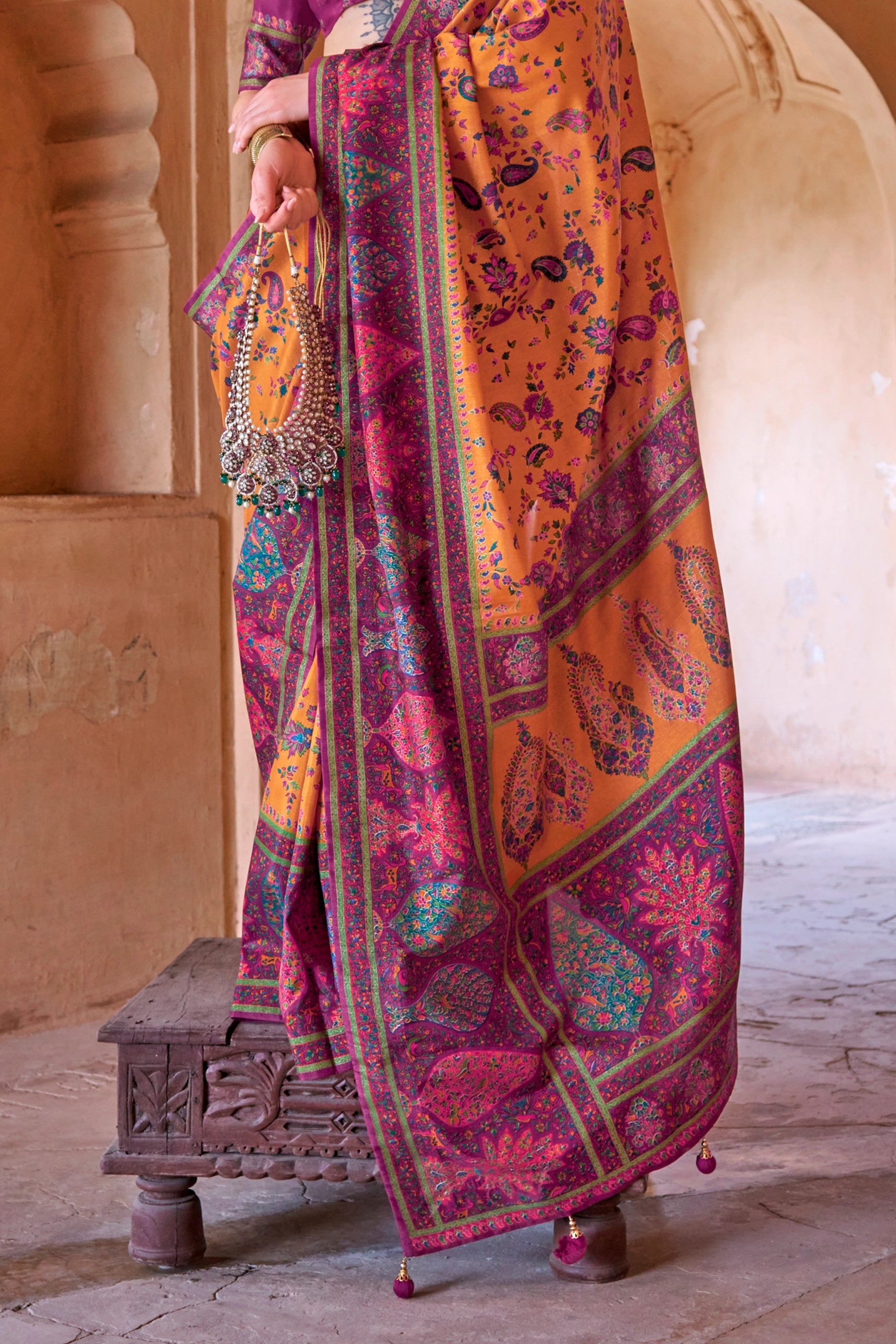 Orange Printed Silk Saree-SAR11254_4_SareeButa.com