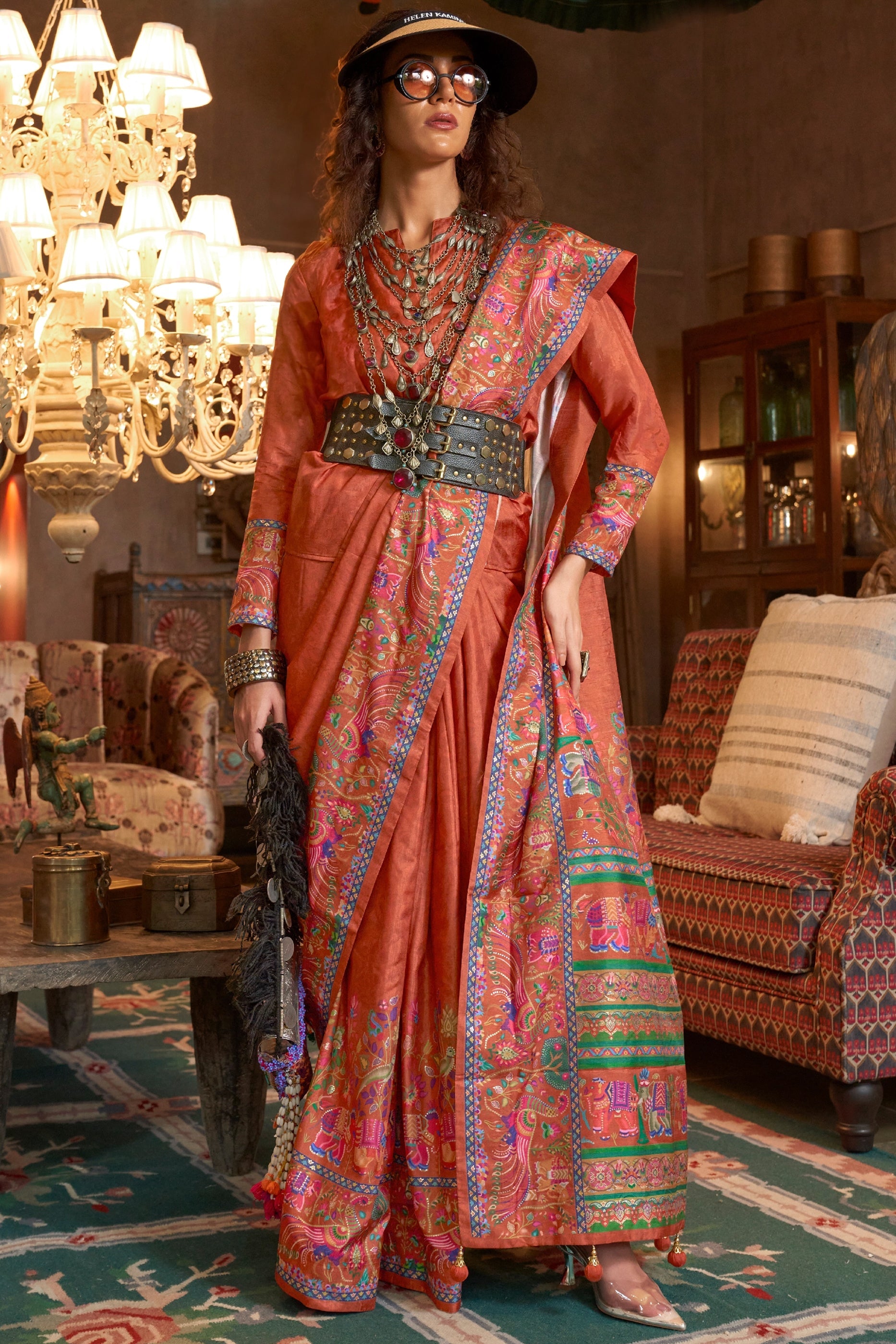 Orange Printed Silk Saree-SAR11271_1_SareeButa.com