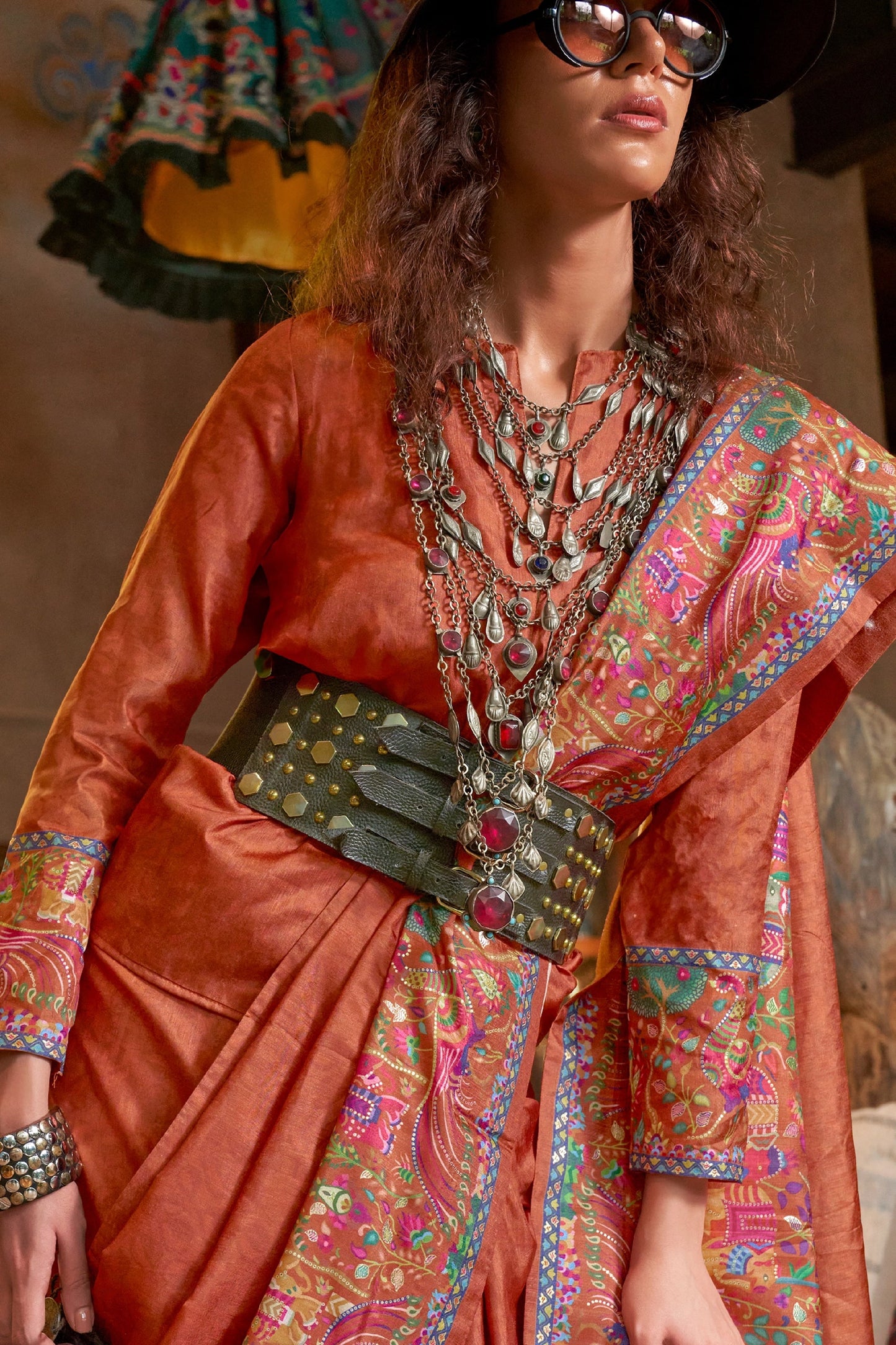 Orange Printed Silk Saree-SAR11271_2_SareeButa.com