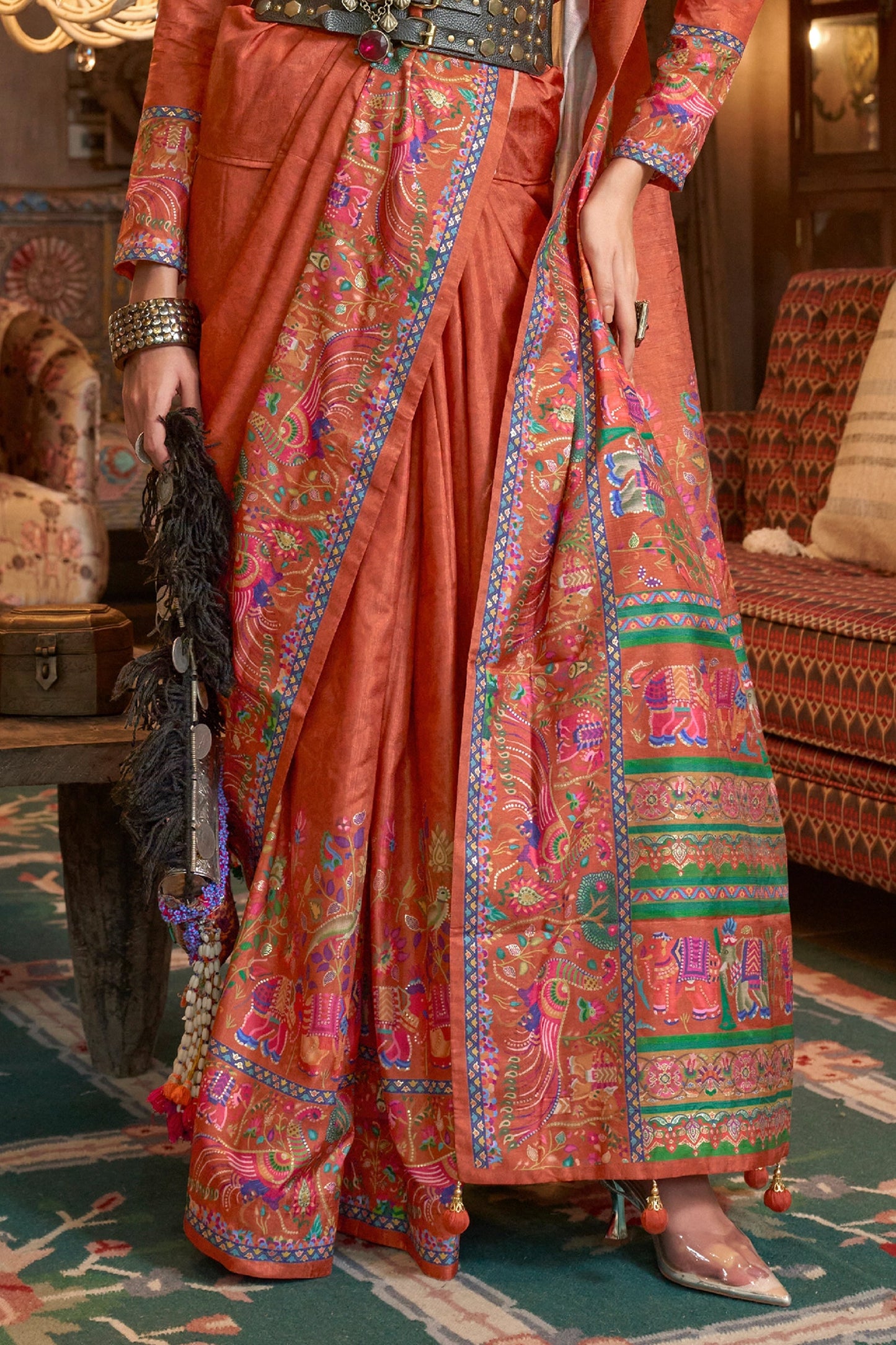Orange Printed Silk Saree-SAR11271_4_SareeButa.com