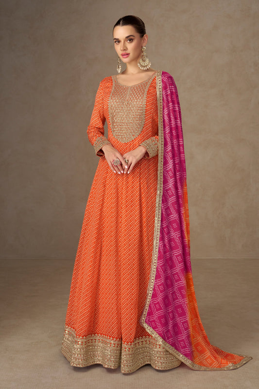 Orange Readymade Chinon Gown With Dupatta-SAR10658_1_SareeButa.com