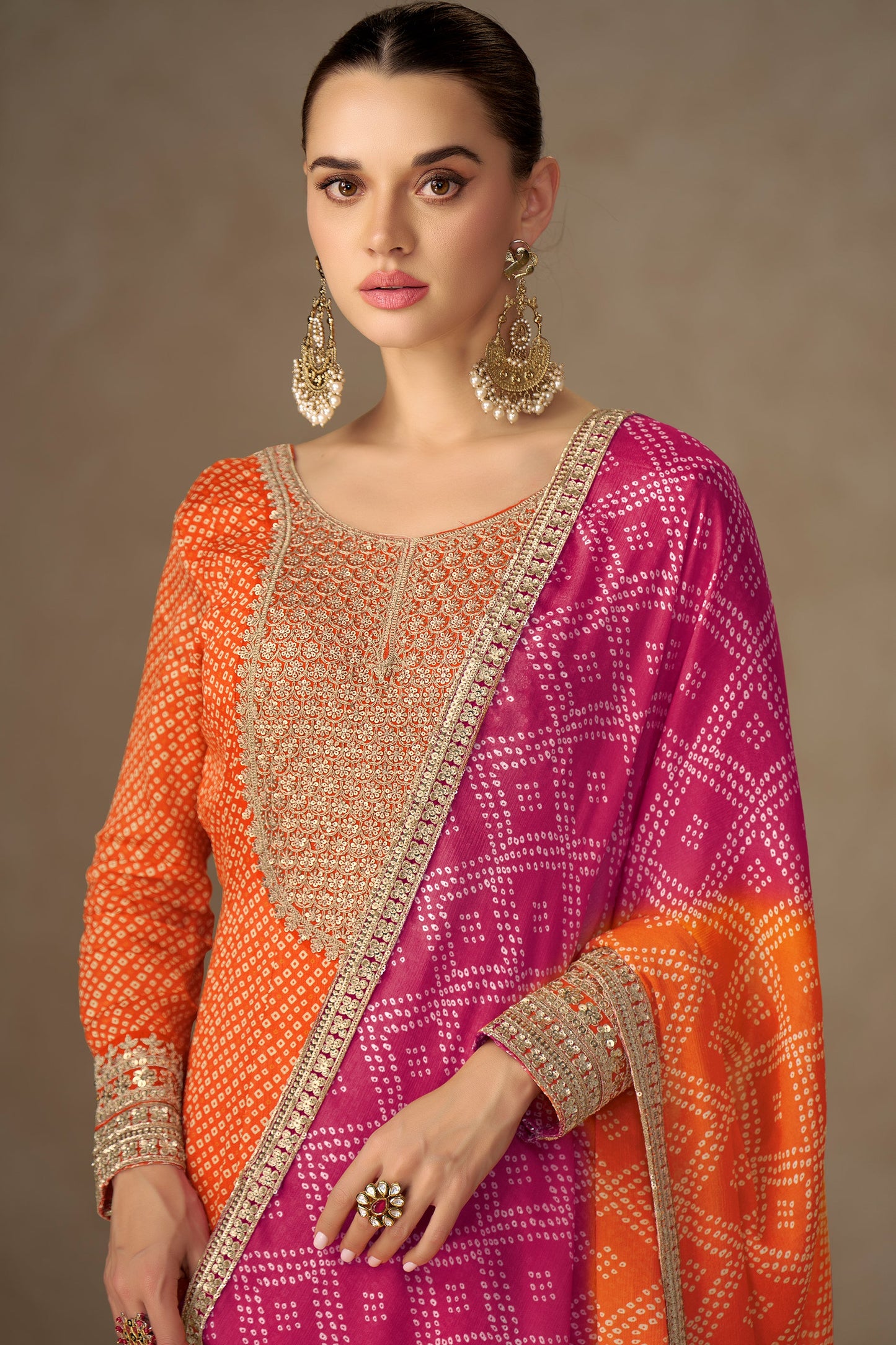 Orange Readymade Chinon Gown With Dupatta-SAR10658_2_SareeButa.com