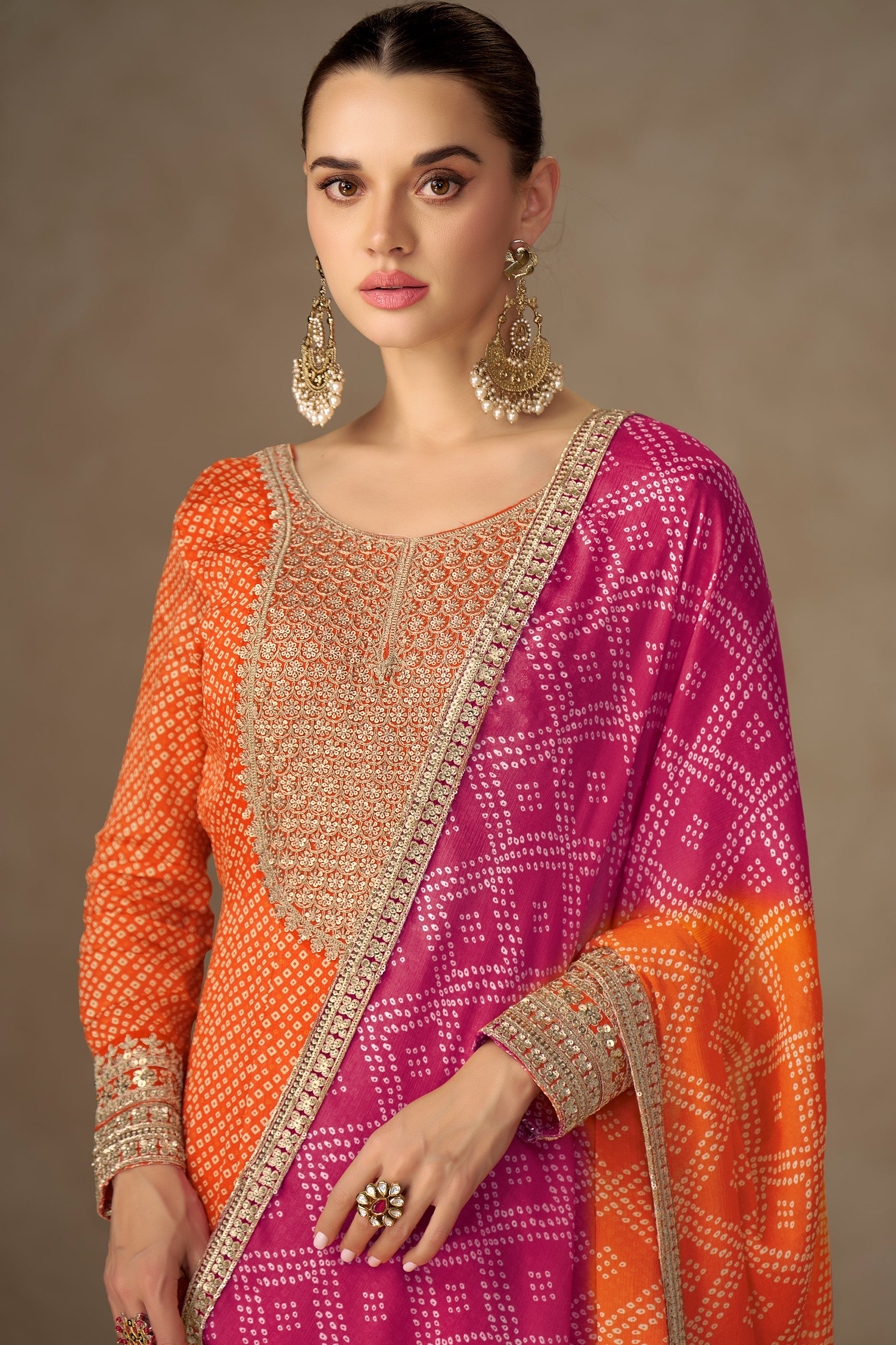 Orange Readymade Chinon Gown With Dupatta-SAR10658_2_SareeButa.com
