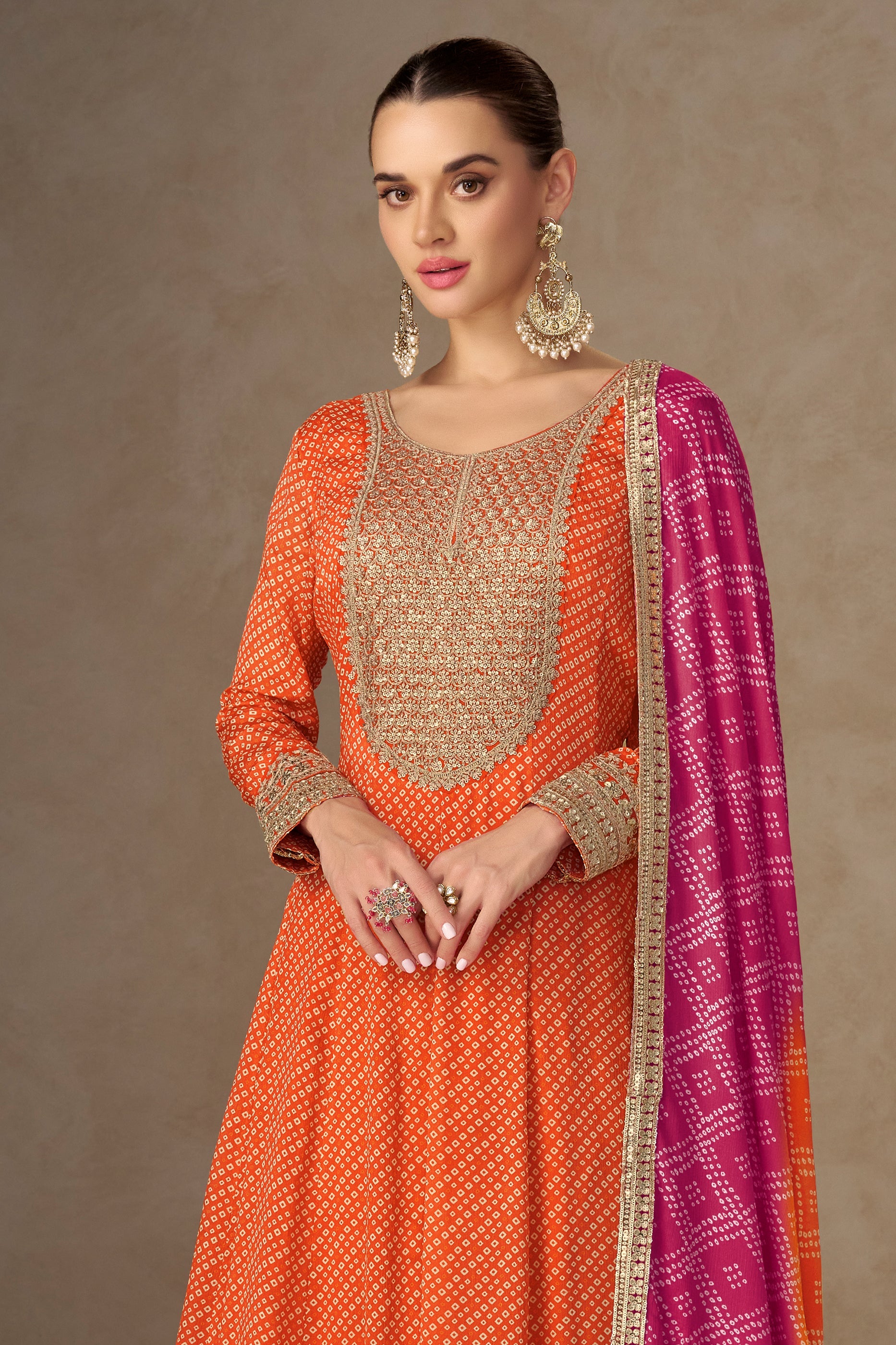 Orange Readymade Chinon Gown With Dupatta-SAR10658_3_SareeButa.com