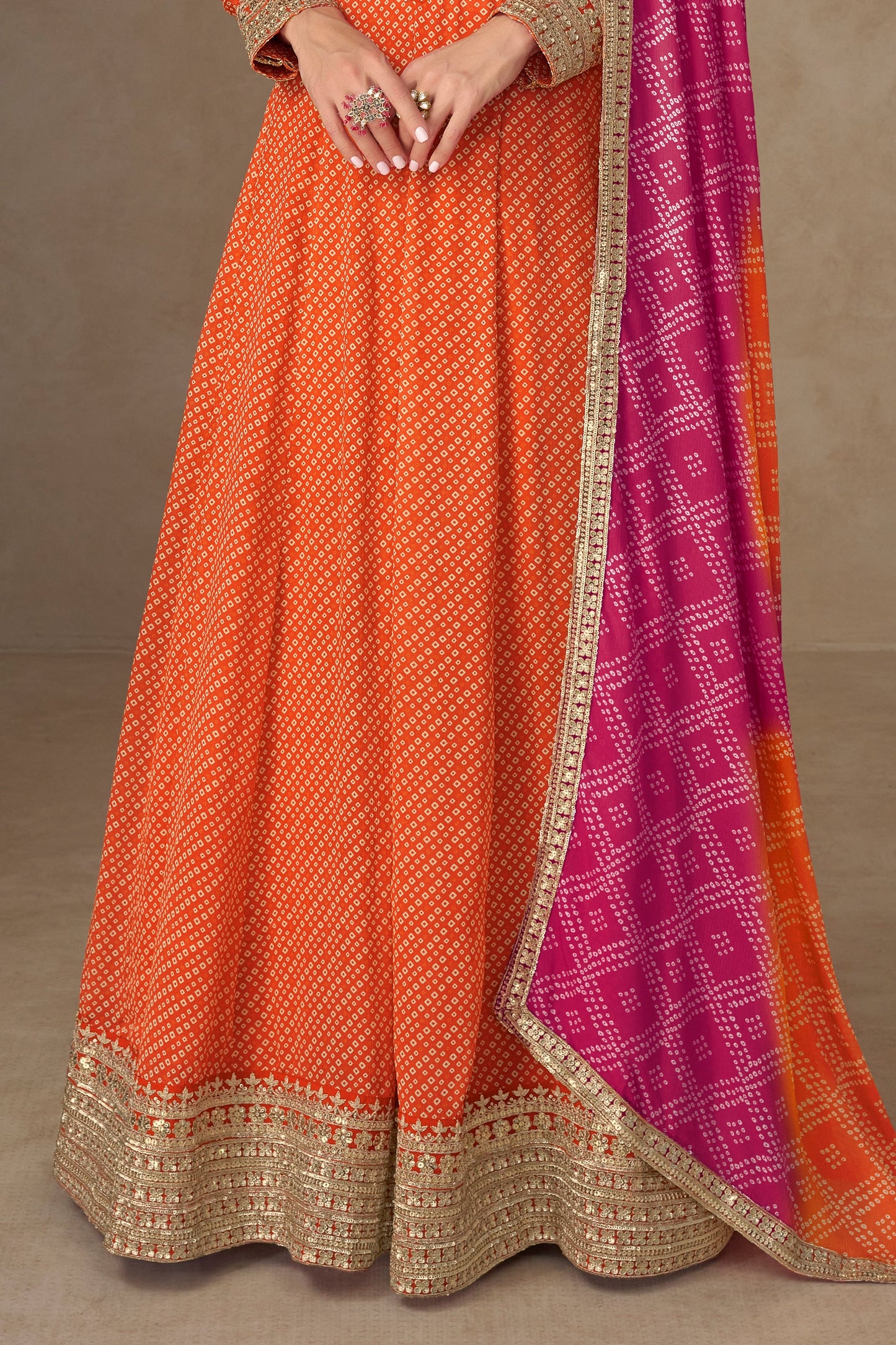Orange Readymade Chinon Gown With Dupatta-SAR10658_4_SareeButa.com
