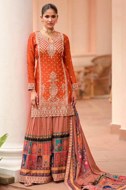 Orange Readymade Chinon Silk Sharara Suit-SAR11969_1_SareeButa.com