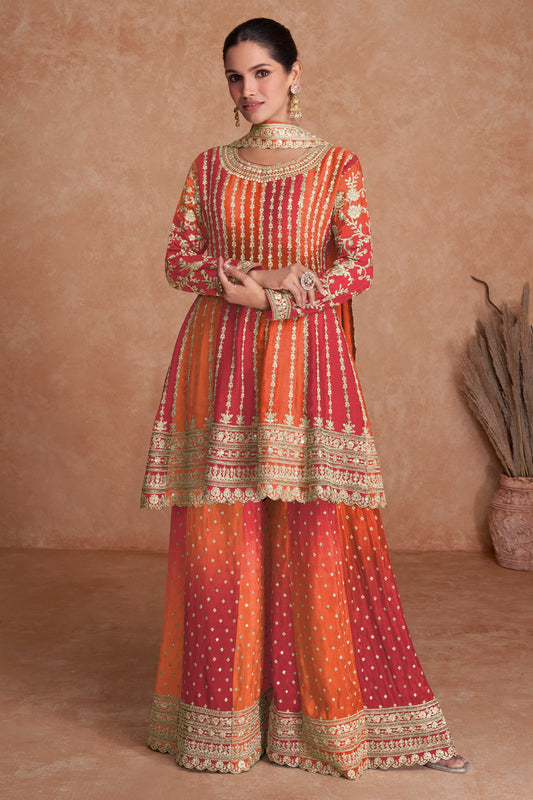 Orange Readymade Embroidered Chinon A-line Suit-SAR10800_1_SareeButa.com