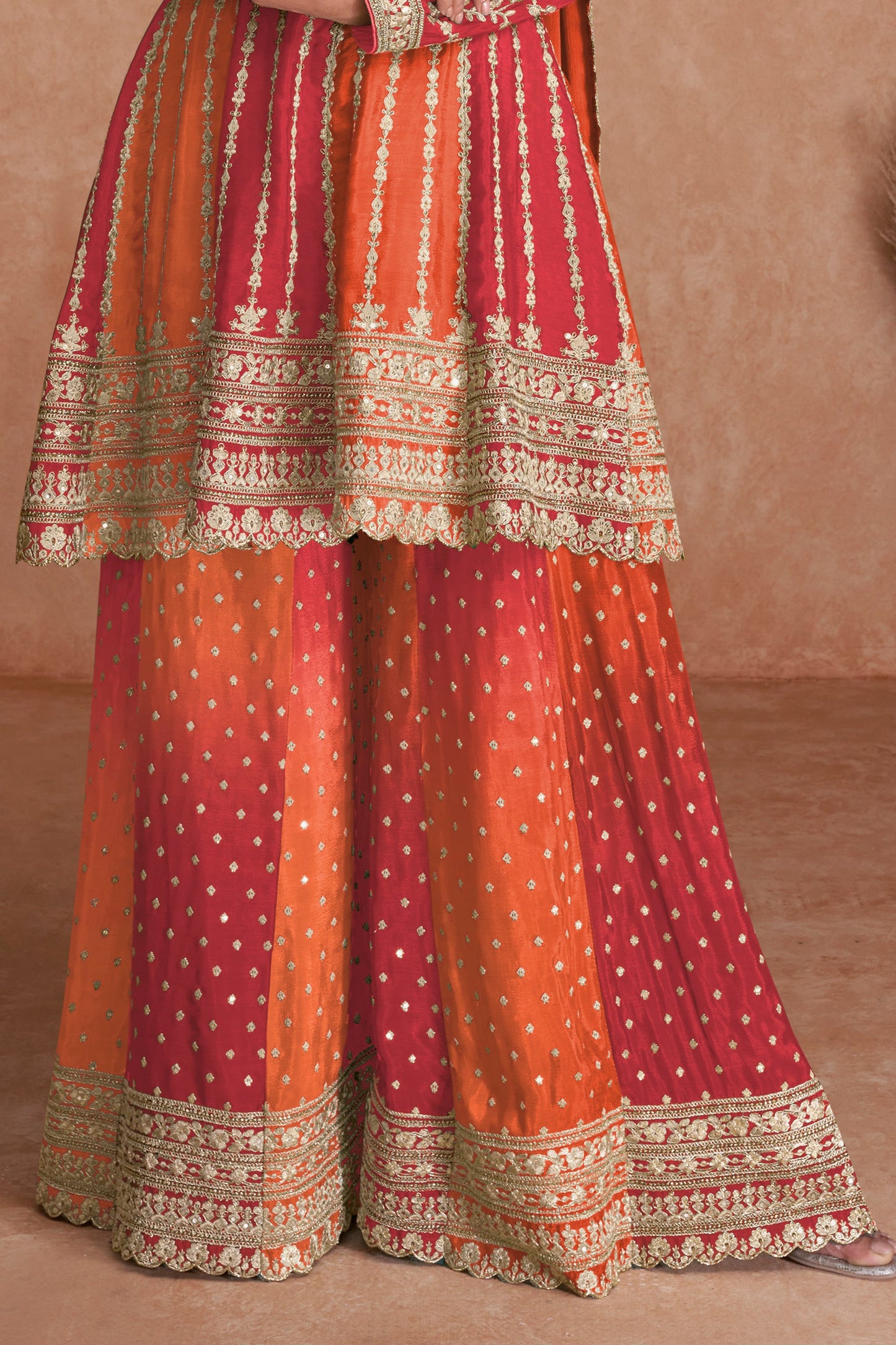 Orange Readymade Embroidered Chinon A-line Suit-SAR10800_4_SareeButa.com