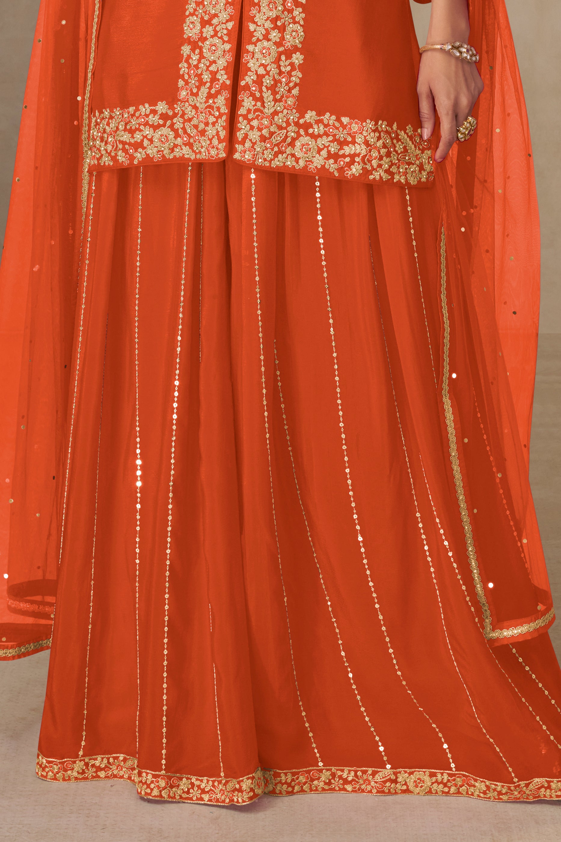 Orange Readymade Embroidered Chinon Palazzo Suit-SAR12496_4_SareeButa.com